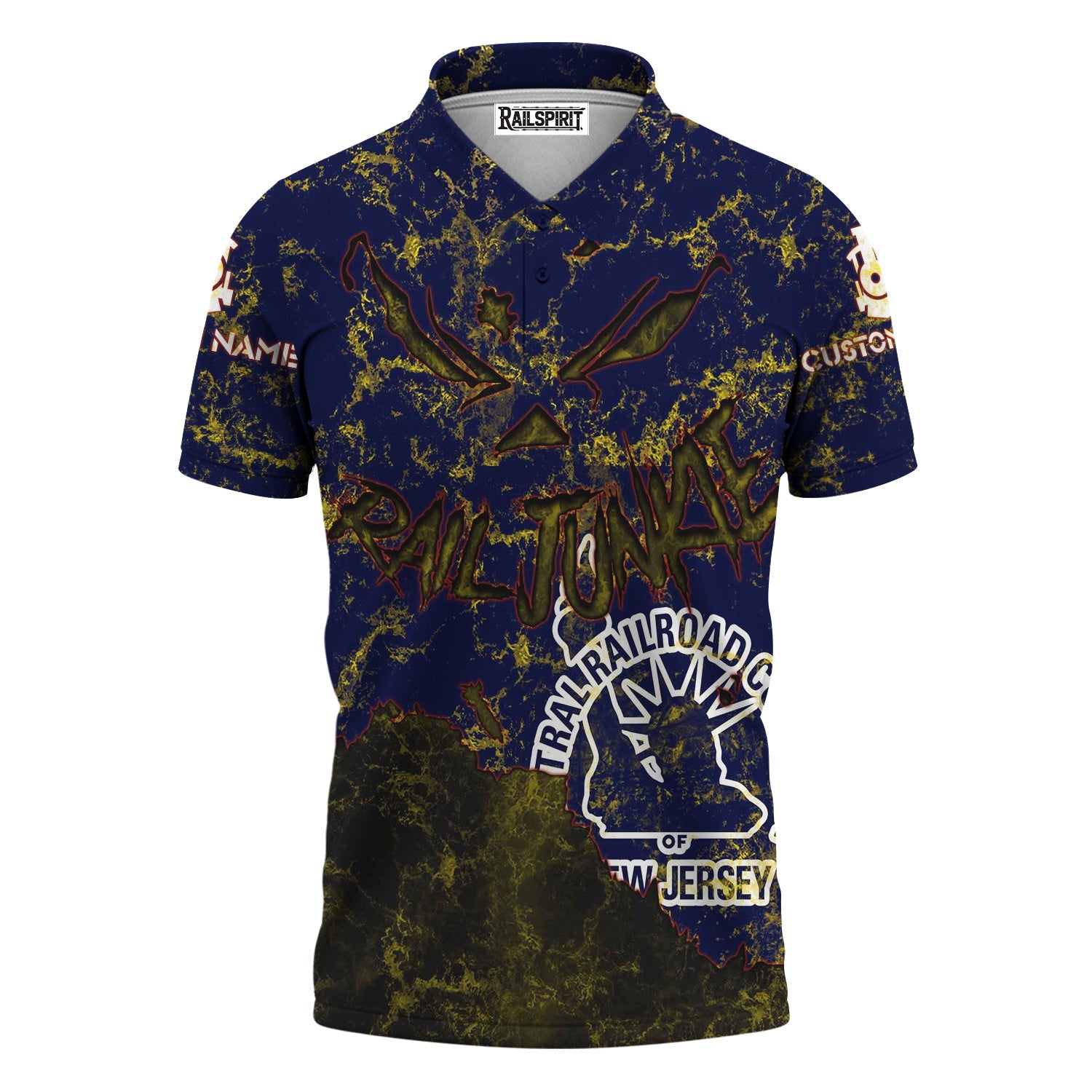 Railspirit Personalized Jersey Central Railroad Polo Shirt Torn Graphic Style CNJ Train Shirt For Rail Junkie