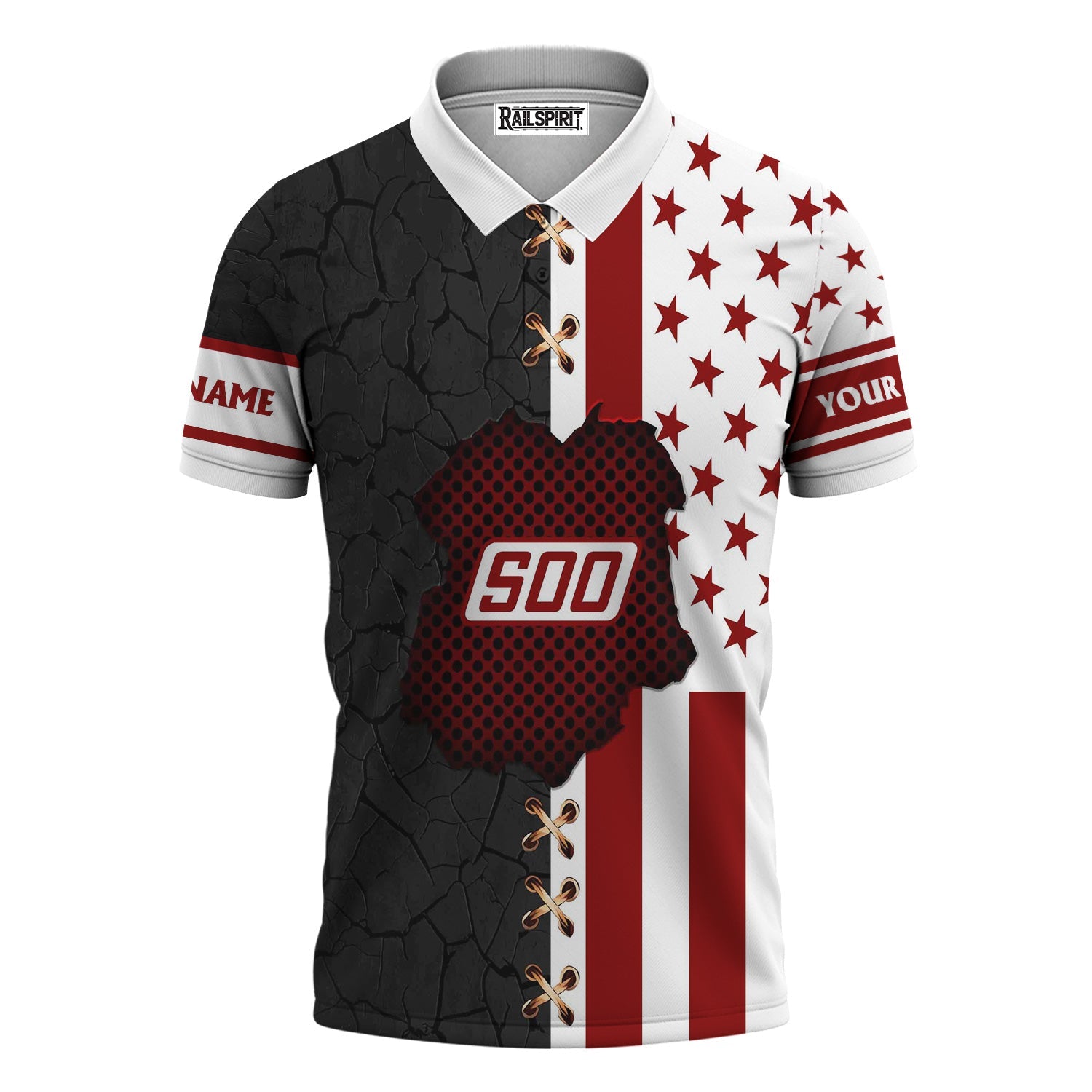Railspirit Personalized Soo Line Railroad Polo Shirt American Flag with Crack Effect Train Shirt