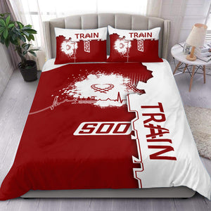 Railspirit Soo Line Railroad Bedding Set Engine Heartbeat and Track Love Style Bedding Set Gift Idea For Train Lovers