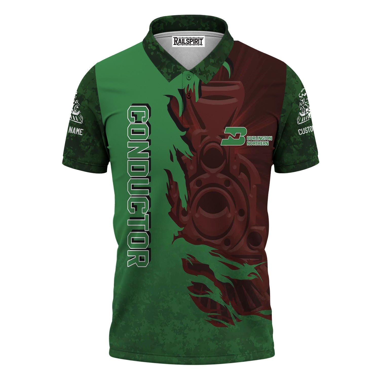 Railspirit Personalized Burlington Northern Railroad Polo Shirt Blazing Style with Custom Position Train Shirt