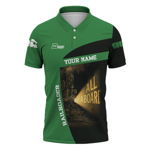 Railspirit Personalized Burlington Northern Railroad Polo Shirt All Aboard Steam Train Movie Projector Style Shirt