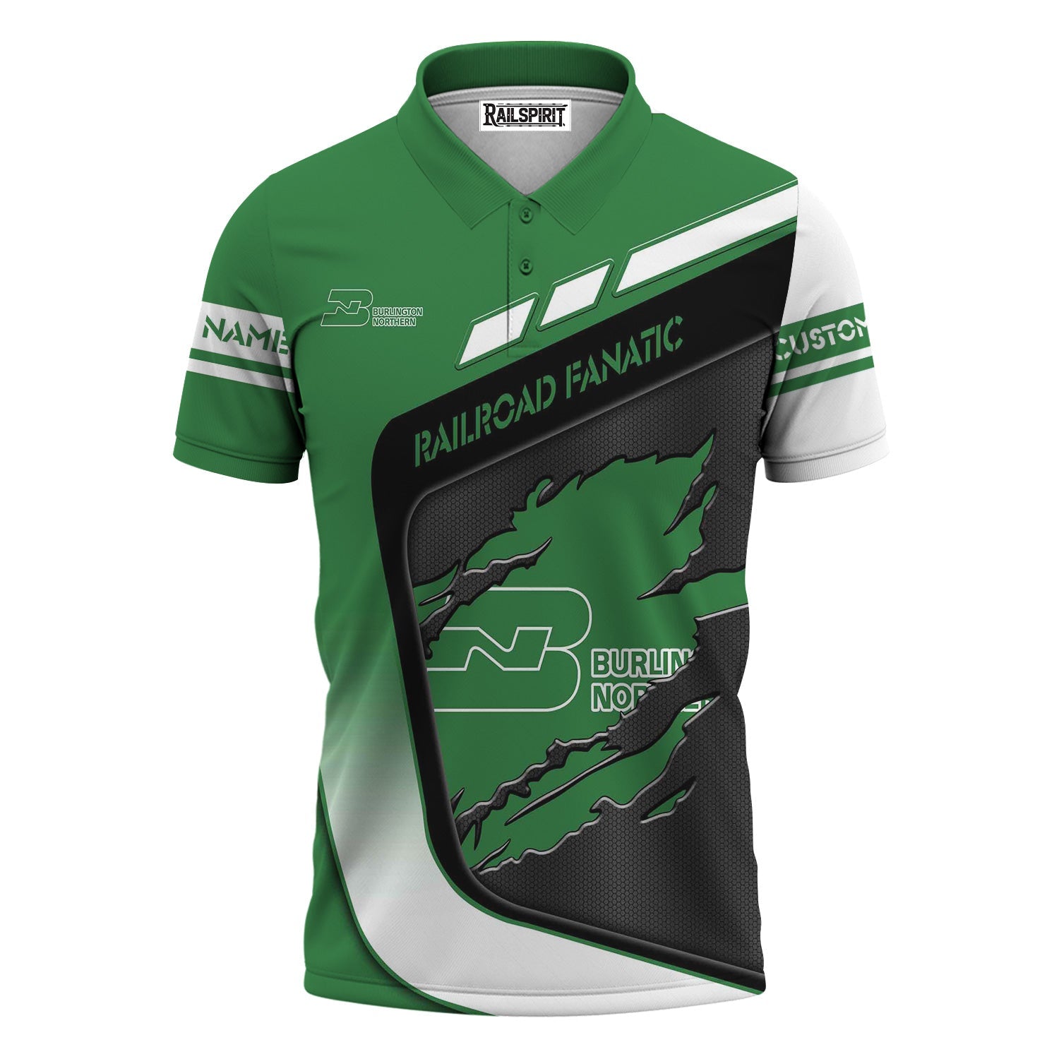 Railspirit Personalized Burlington Northern Railroad Polo Shirt Ripped Texture Style Train Shirt For Railroad Fanatic