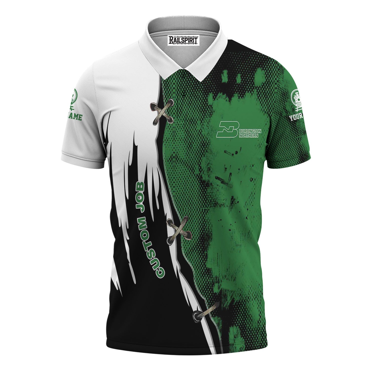 Railspirit Personalized Burlington Northern Railroad Polo Shirt Retro Stitches Design with Custom Position Train Shirt