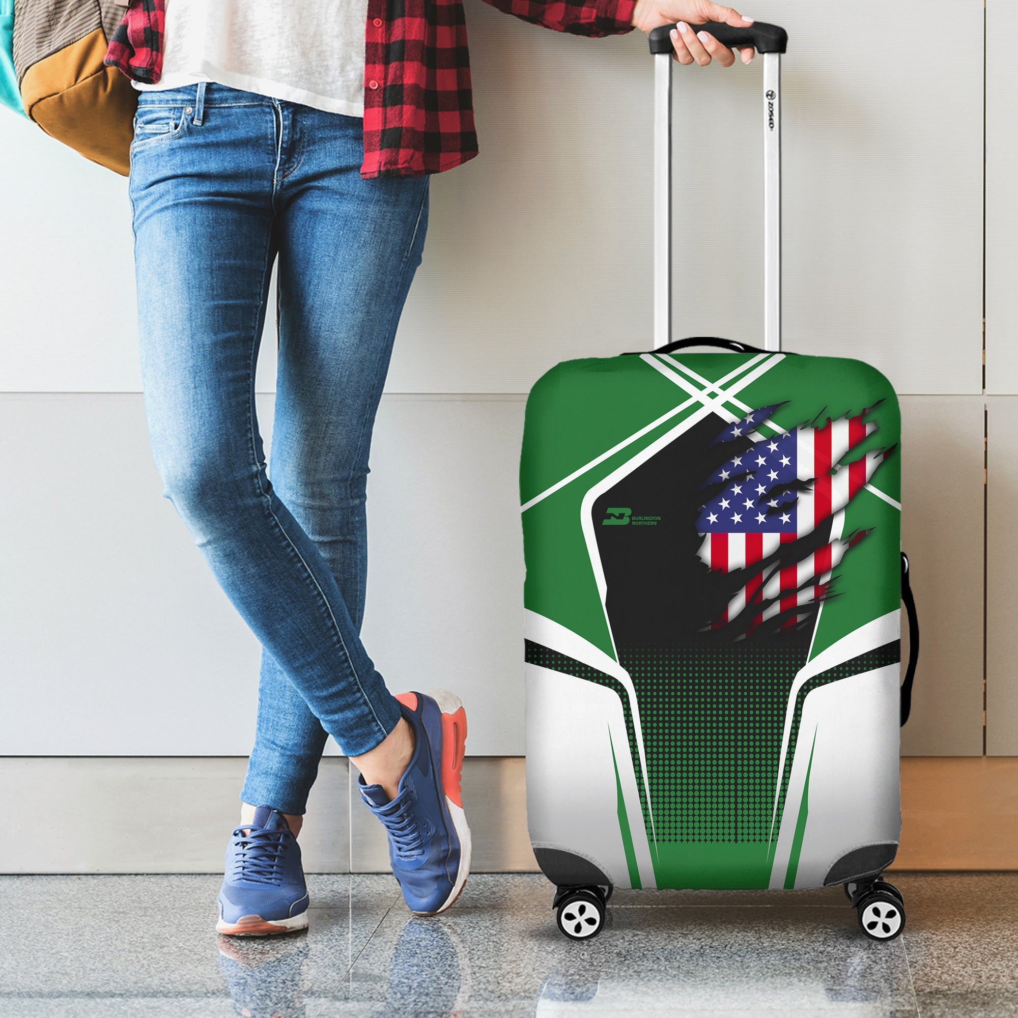 Railspirit Personalized Burlington Northern Railroad Luggage Cover American Eagle Vintage Train Luggage Protection