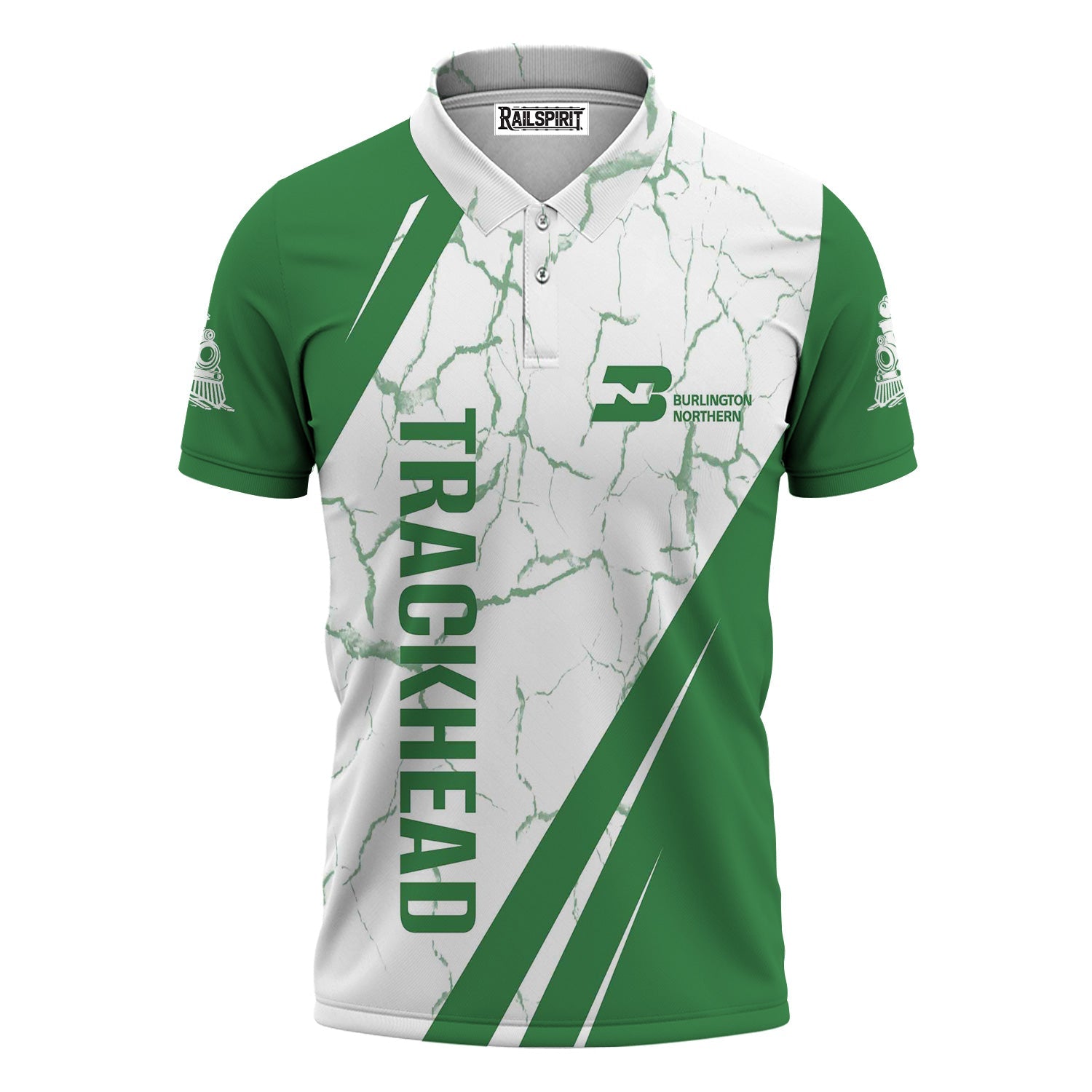 Railspirit Personalized Burlington Northern Railroad Polo Shirt Crackle Texture Style Train Shirt For Trackhead
