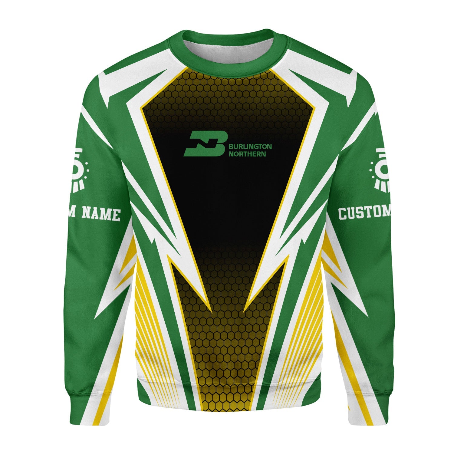 Railspirit Personalized Burlington Northern Railroad Sweatshirt Lightning Graphic Style Shirt Gift Idea For Train Lover