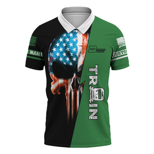 Railspirit Personalized Burlington Northern Railroad Polo Shirt Train Skull American Flag Shirt All Over Print