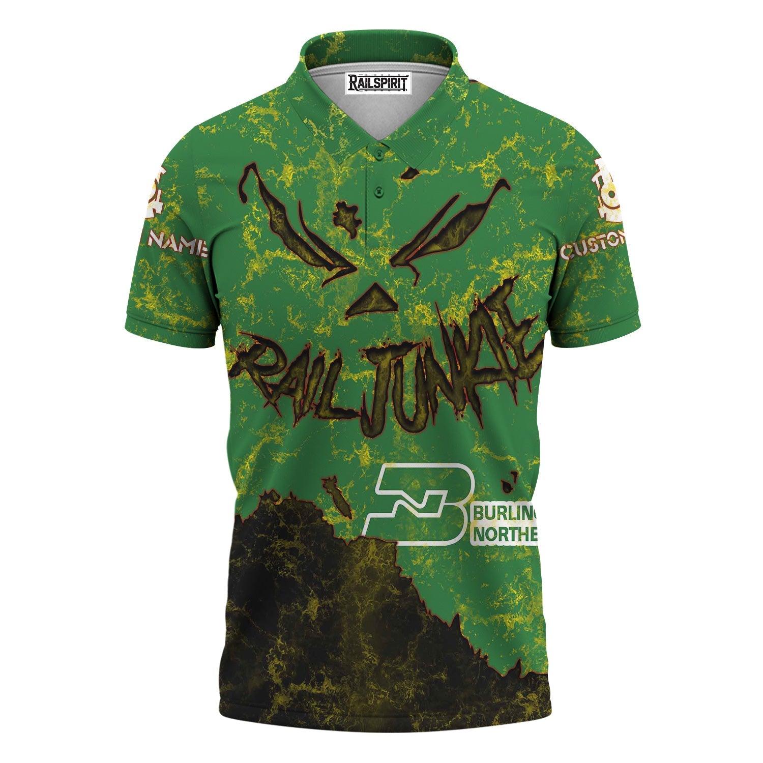 Railspirit Personalized Burlington Northern Railroad Polo Shirt Torn Graphic Style Train Shirt For Rail Junkie