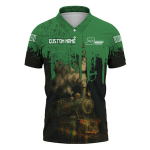 Railspirit Personalized Burlington Northern Railroad Polo Shirt Vintage Train Art Style Shirt For Locomotive Fans