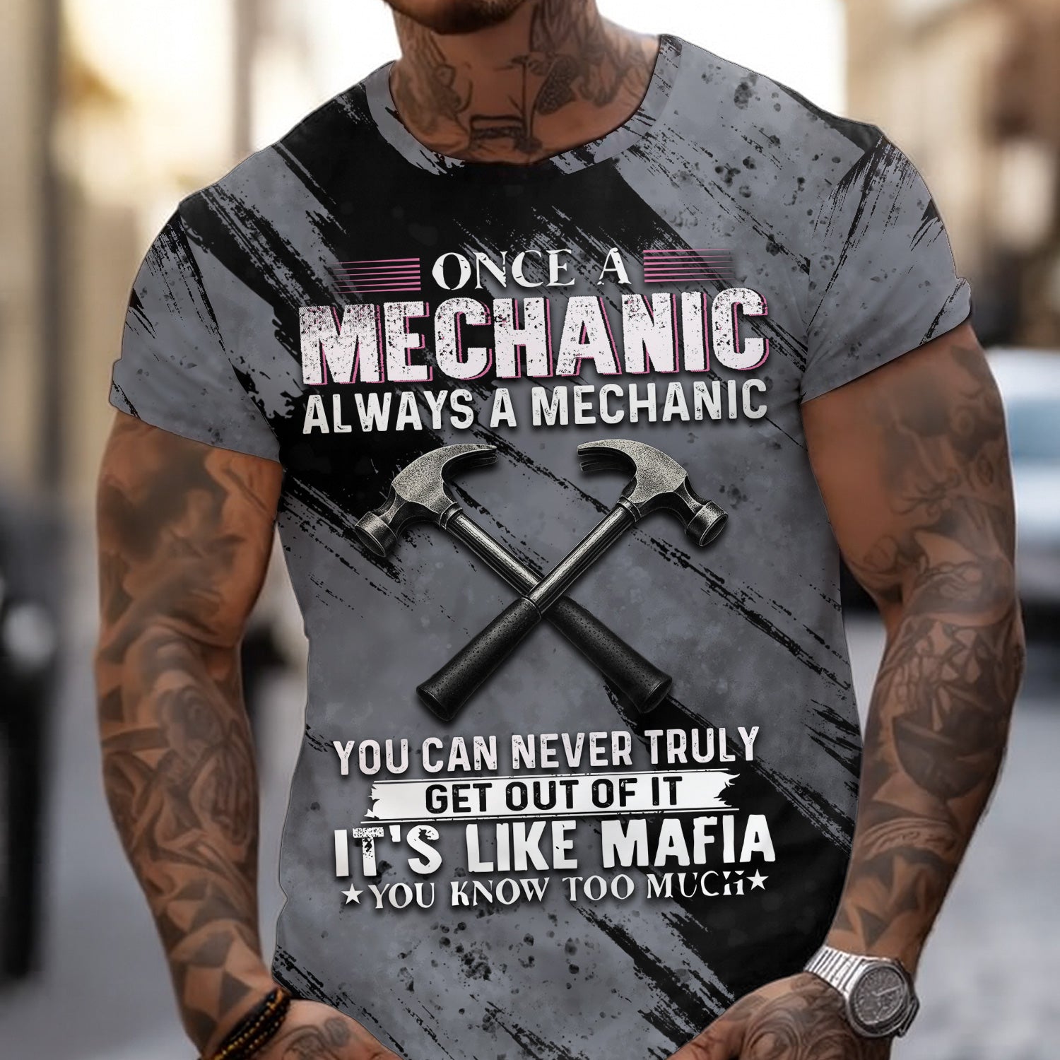Once A Mechanic Always A Mechanic Shirt Funny Printed Vintage Mechanic Unisex T Shirt Hammer Design