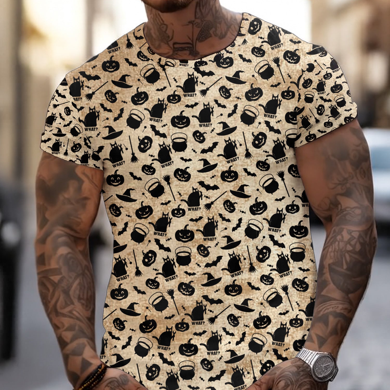 Funny Mechanic Halloween T-Shirt – Spooky Pumpkin, Witch & Bat Black Cat With Wrench Costume Tee, Scary Party Outfit Gift for Mechanics