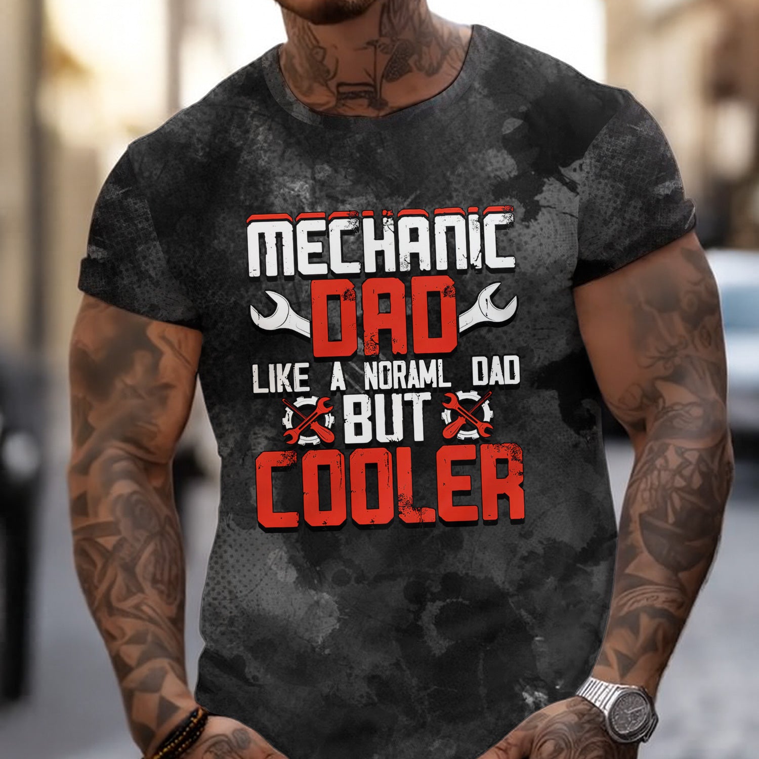 Funny Mechanic Dad T Shirt Like A Normal Dad But Cooler Auto Repair Garage Workwear Tee Fathers Day Birthday Gift For Men Husband Father