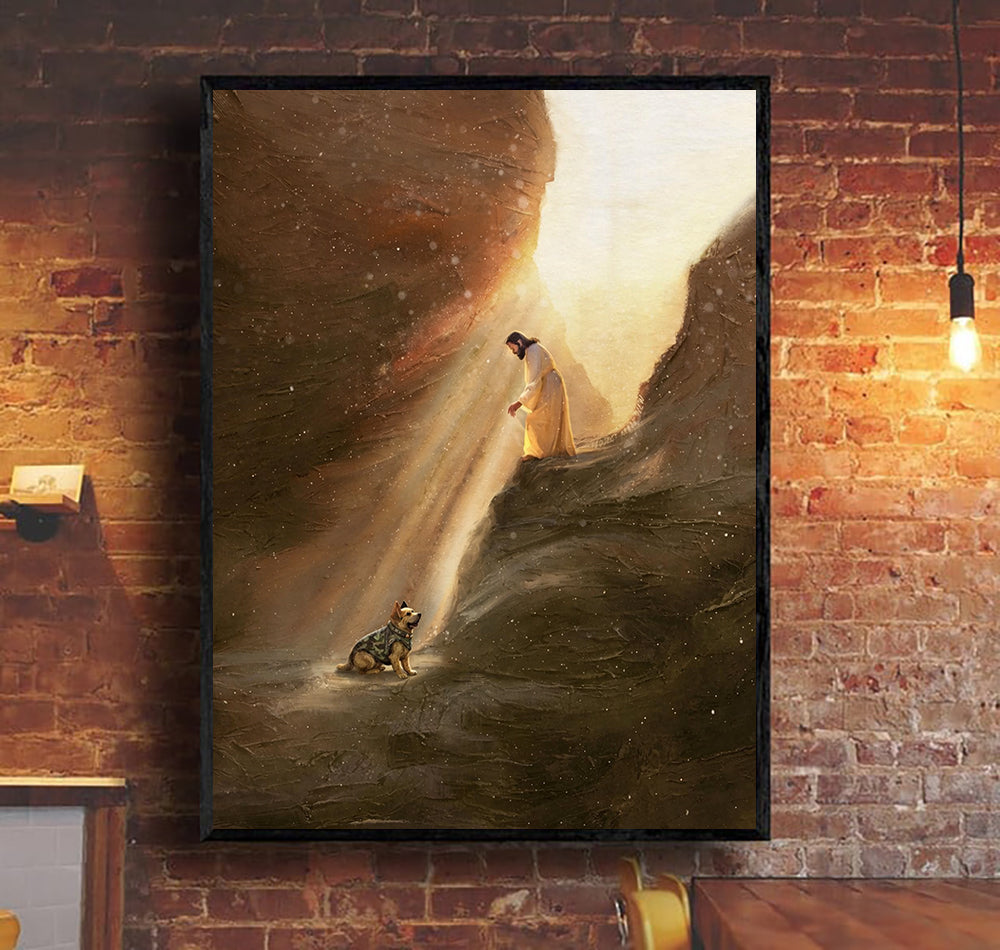 Jesus and Dog Canvas Wall Art, Christian Wall Art, Faith Inspirational Canvas, Religious Wall Decor, Father’s Day Gift for Dad