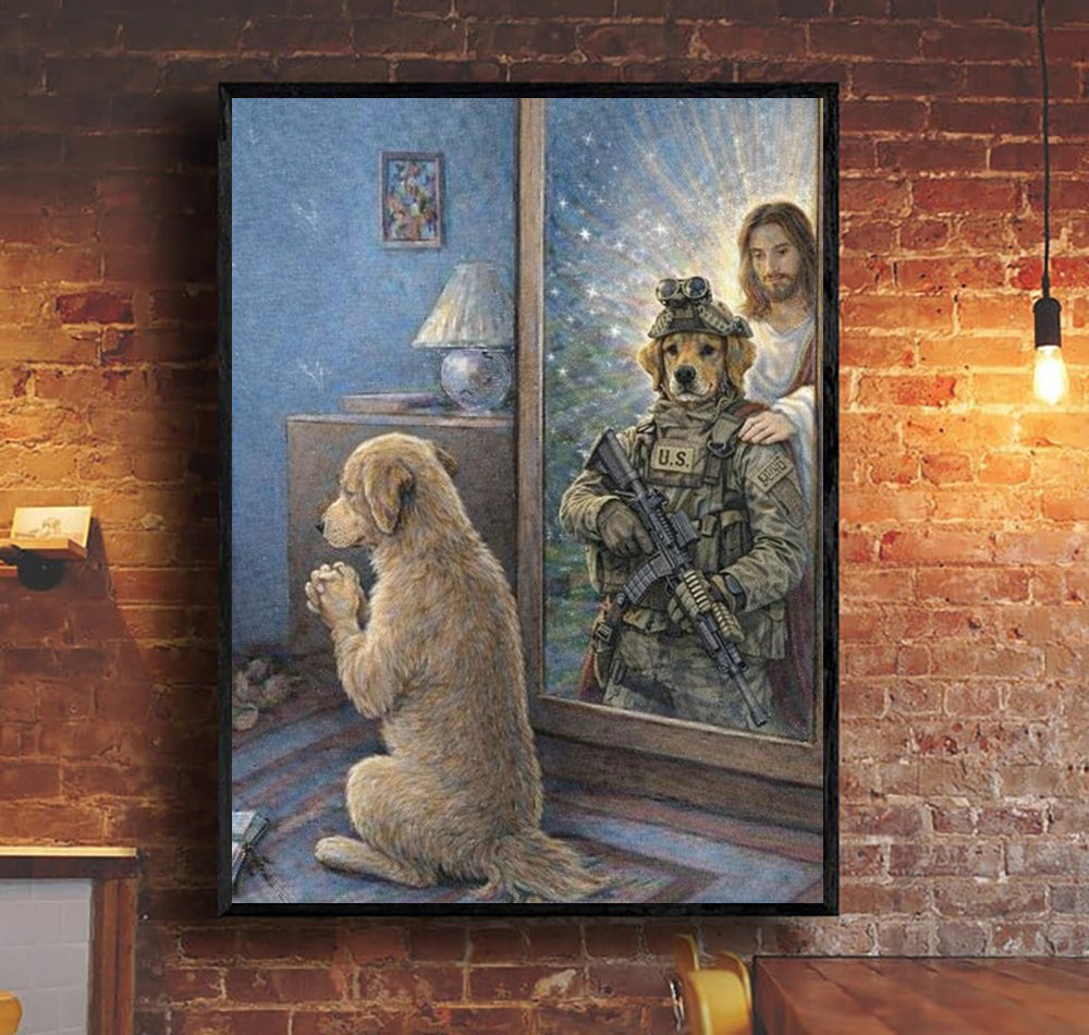 Guardian Angel Jesus And Fallen Soldier Dog Reflection, Military Tribute Christian Canvas Wall Art, Faith And Protection Artwork For Veteran Home Decor