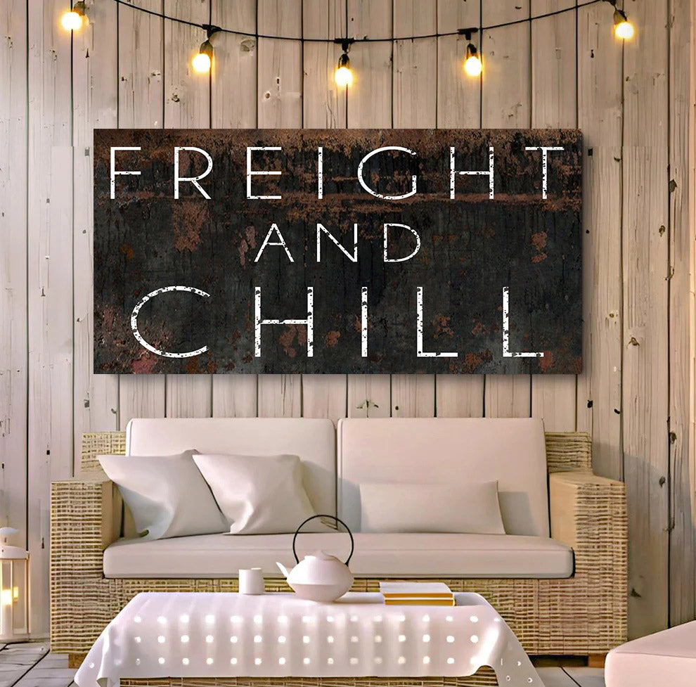 Railspirit Vintage Long Tail Canvas Freight and Chill Rusty Home Decor for Train Lovers