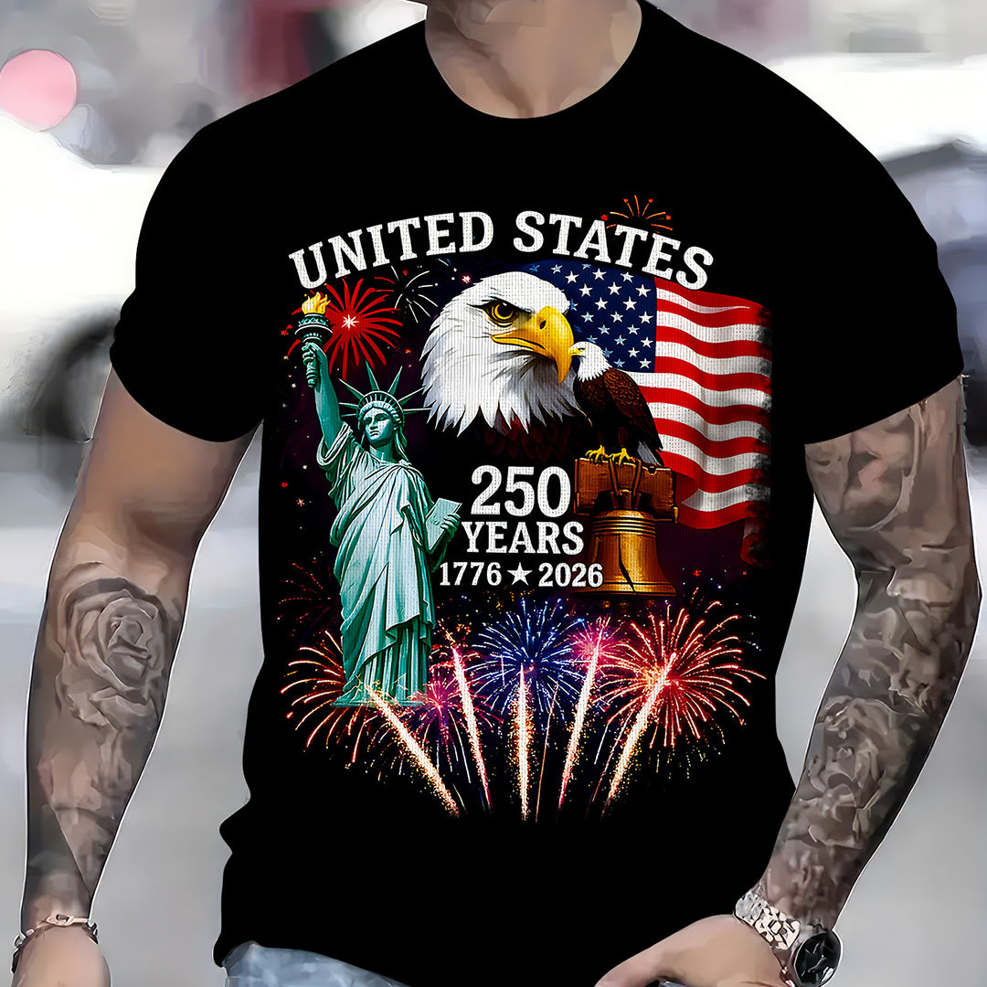 United States of America 250 Years T Shirt 1776–2026 Patriotic Eagle Statue of Liberty Fireworks 4th of July Independence Day Shirt