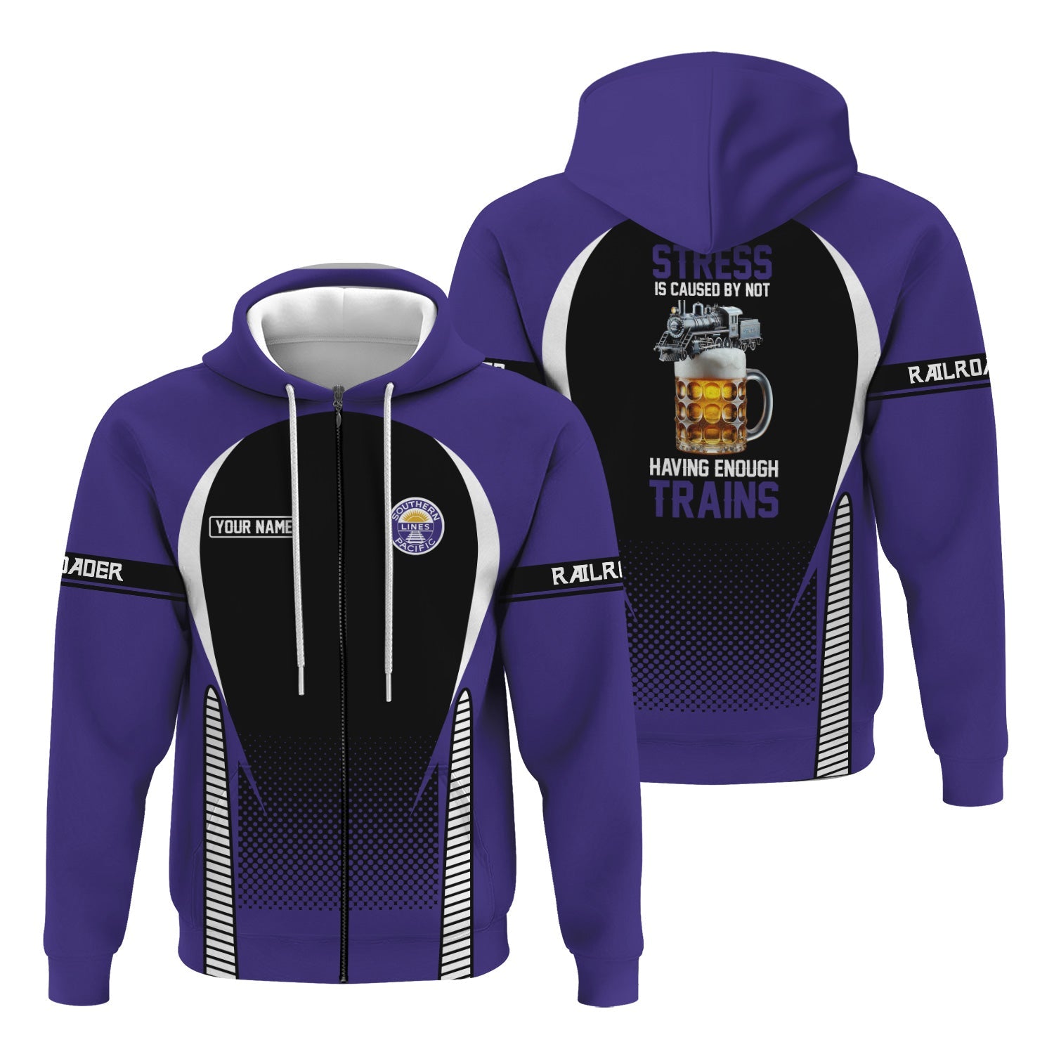 Railspirit Personalized Southern Pacific Railroad Hoodie Stress Is Caused By Not Having Enough Trains  Zip Up Hoodie