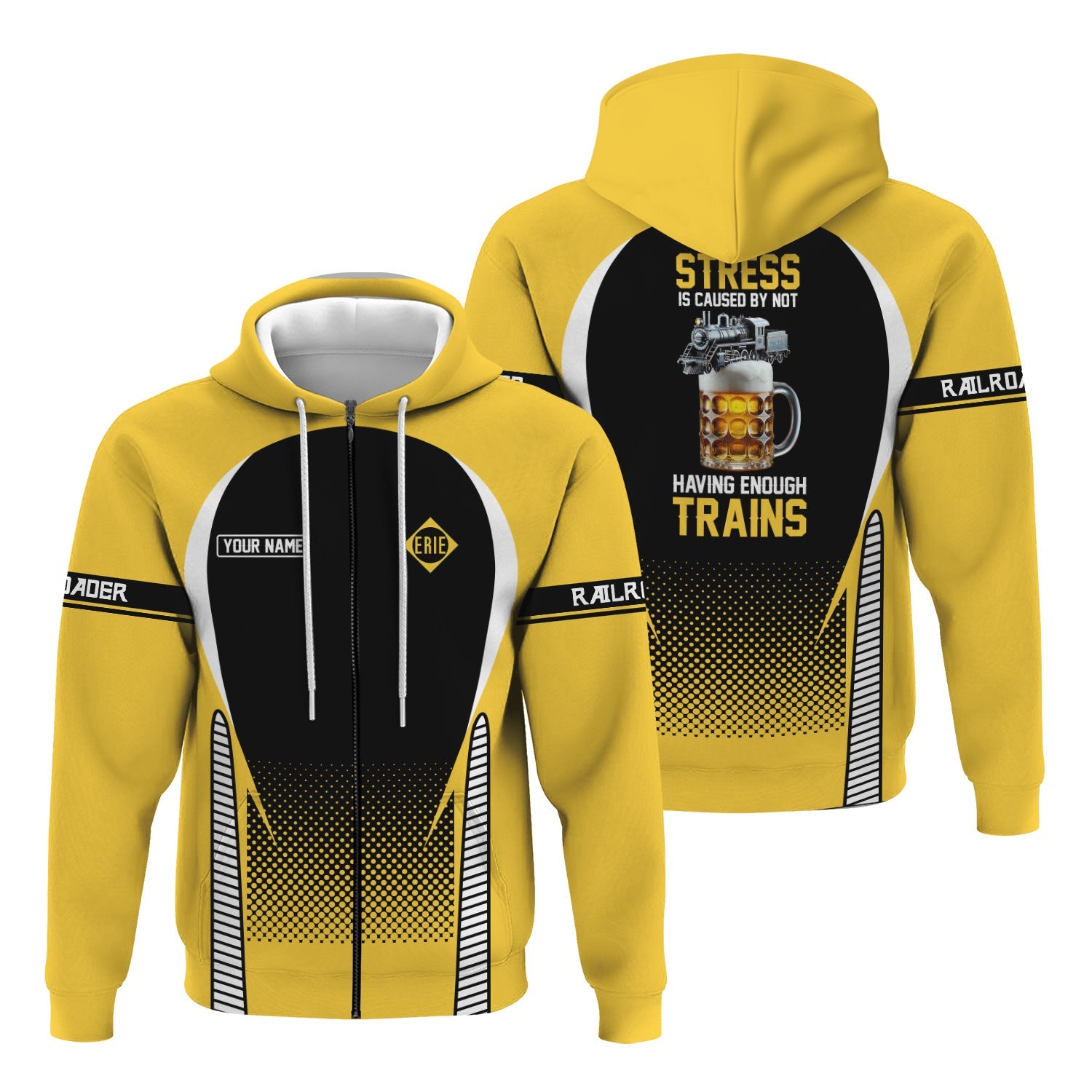 Railspirit Personalized Erie Railroad Hoodie Stress Is Caused By Not Having Enough Trains  Zip Up Hoodie