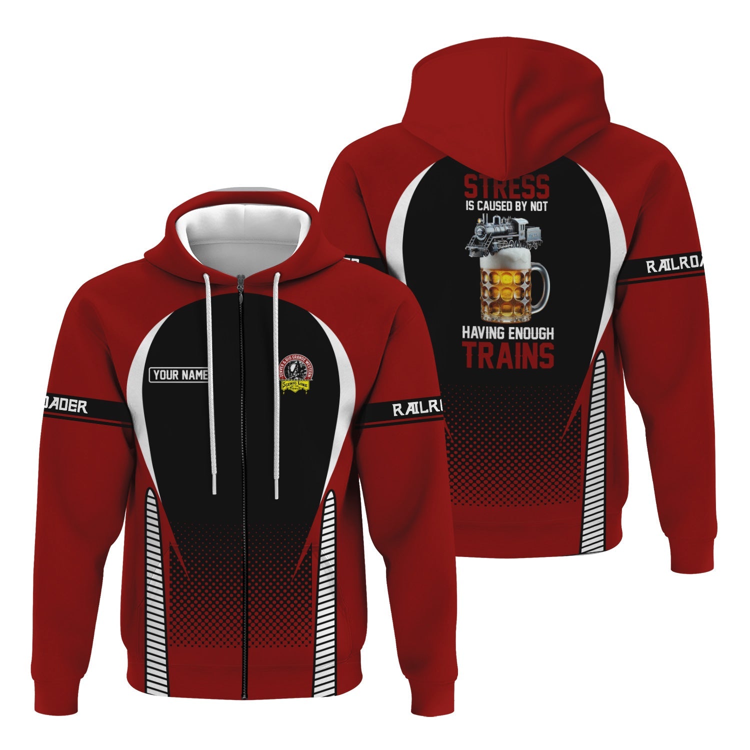 Railspirit Personalized Denver and Rio Grande Western Railroad Hoodie Stress Is Caused By Not Having Enough Trains  Zip Up Hoodie