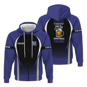 Railspirit Personalized New York, Chicago and St. Louis Railroad Hoodie Stress Is Caused By Not Having Enough Trains Nickel Plate Road  Zip Up Hoodie