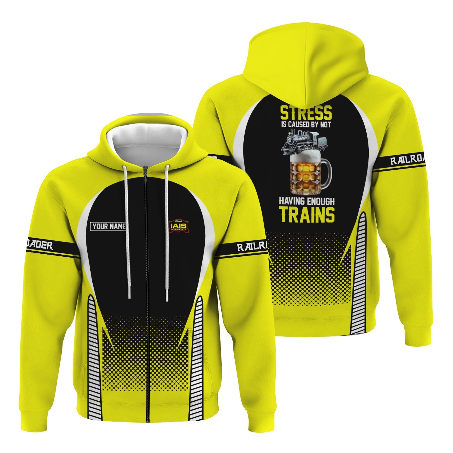 Railspirit Personalized Iowa Interstate Railroad Hoodie Stress Is Caused By Not Having Enough Trains IAIS  Zip Up Hoodie