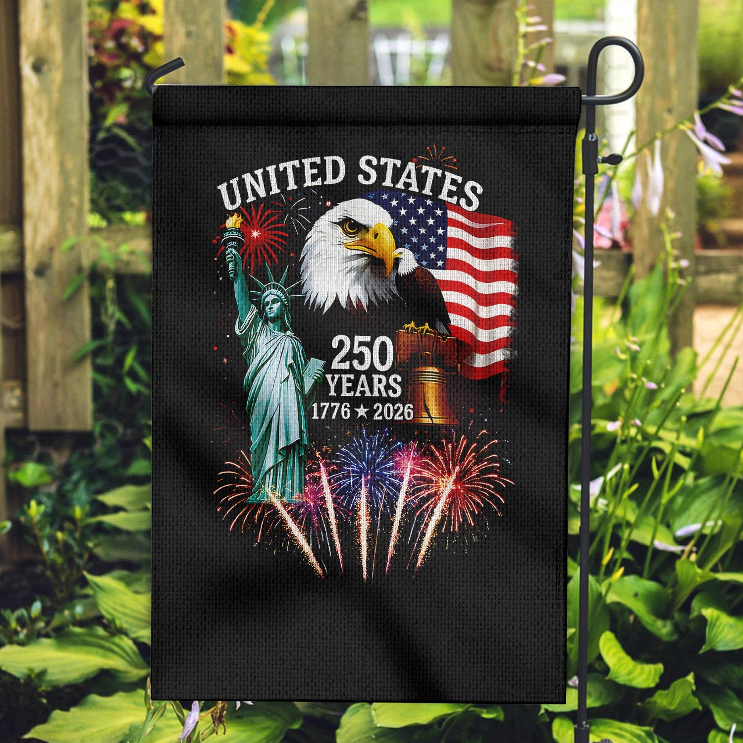 United States of America 250 Years Garden Flag 1776–2026 Patriotic Eagle Statue of Liberty Fireworks 4th of July Independence Day Flag Home Decor