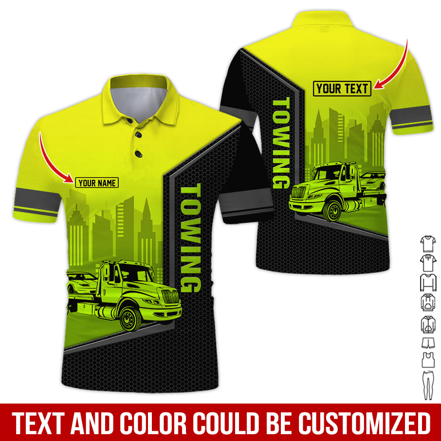 Customized Name and Love Flatbed Tow Truck Printed Clothes, Custom Driver Gear