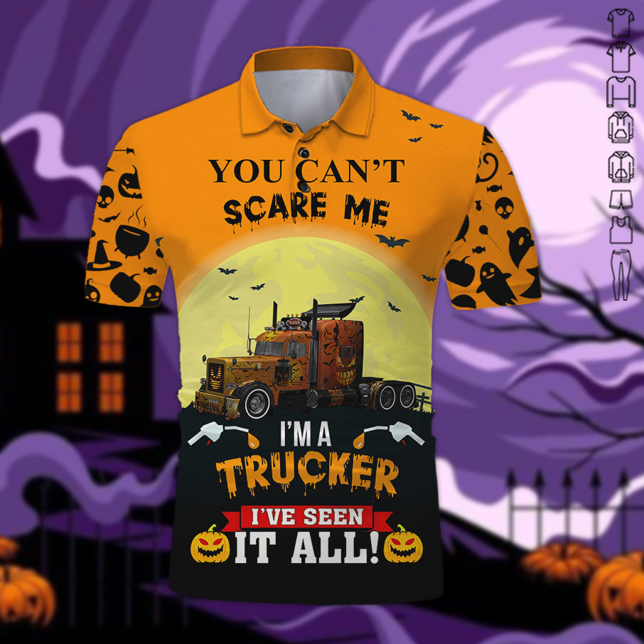 Custom Text Semi Truck Halloween Shirt, 3D Printed Graphics, Personalized Workwear, Truck Driver Gift