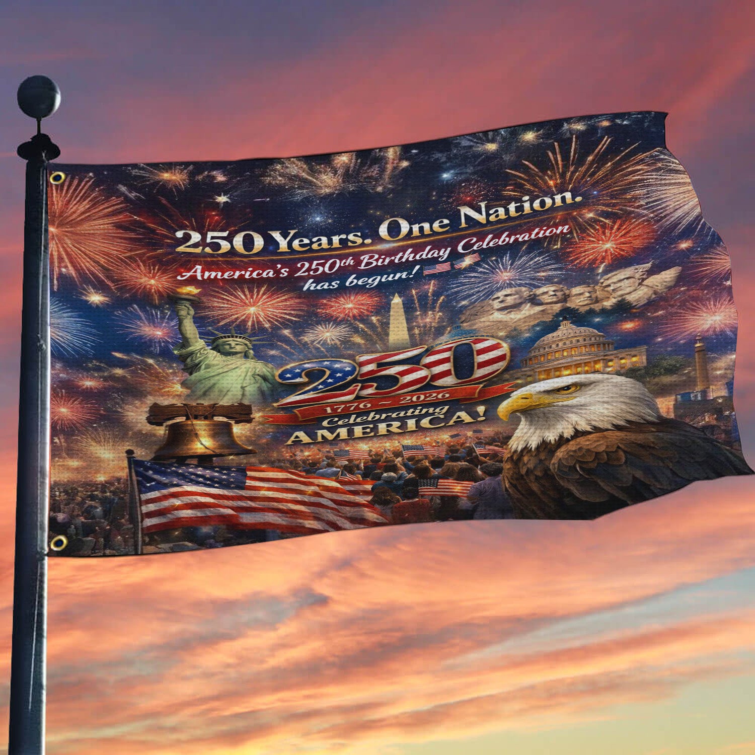 USA 250th Anniversary Flag 1776–2026 All Over Print Patriotic American Eagle Flag Independence Day Garden Flag Home Decor