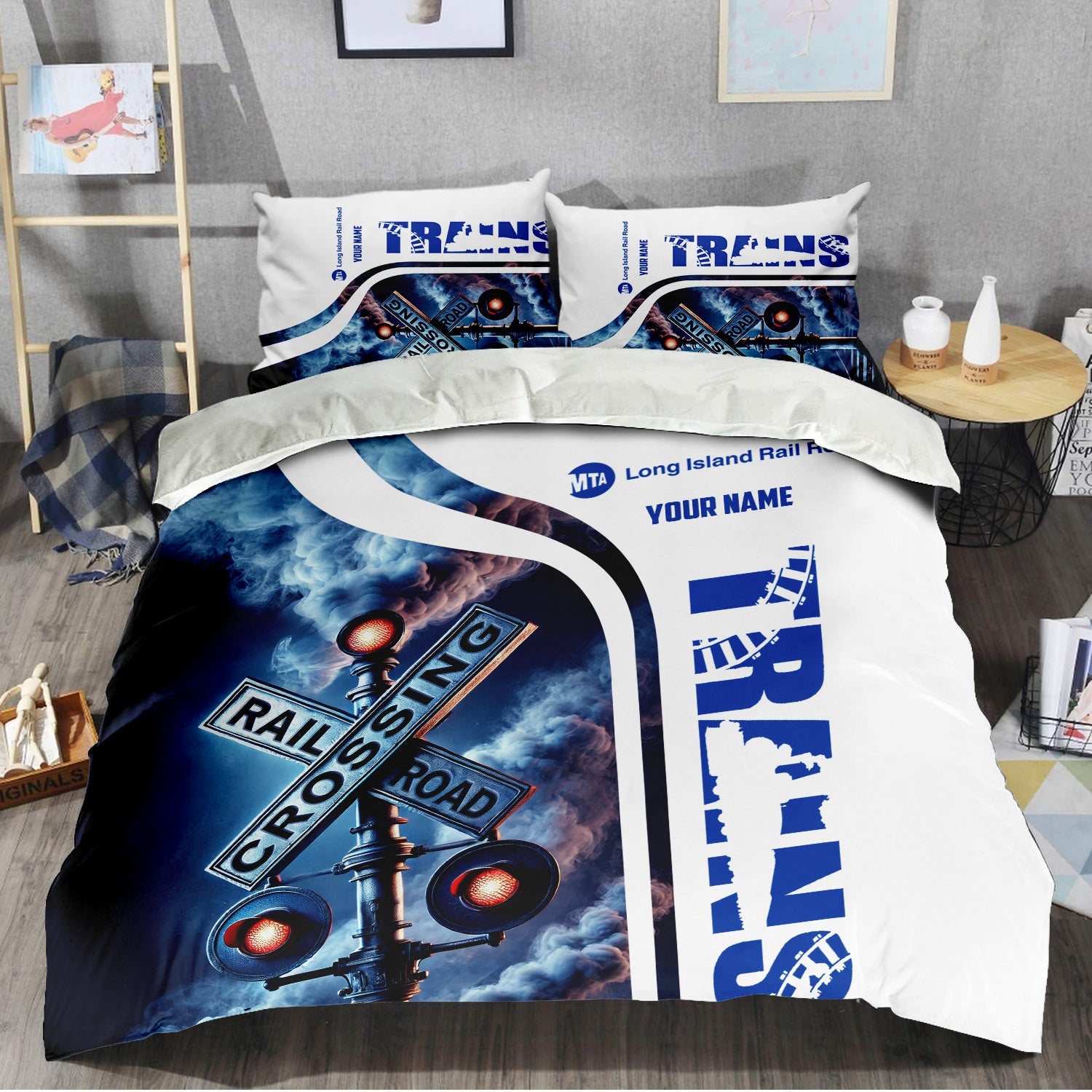 Railspirit Personalized Long Island Railroad Bedding Set Railroad Crossing Sign Bedding Set All Over Print