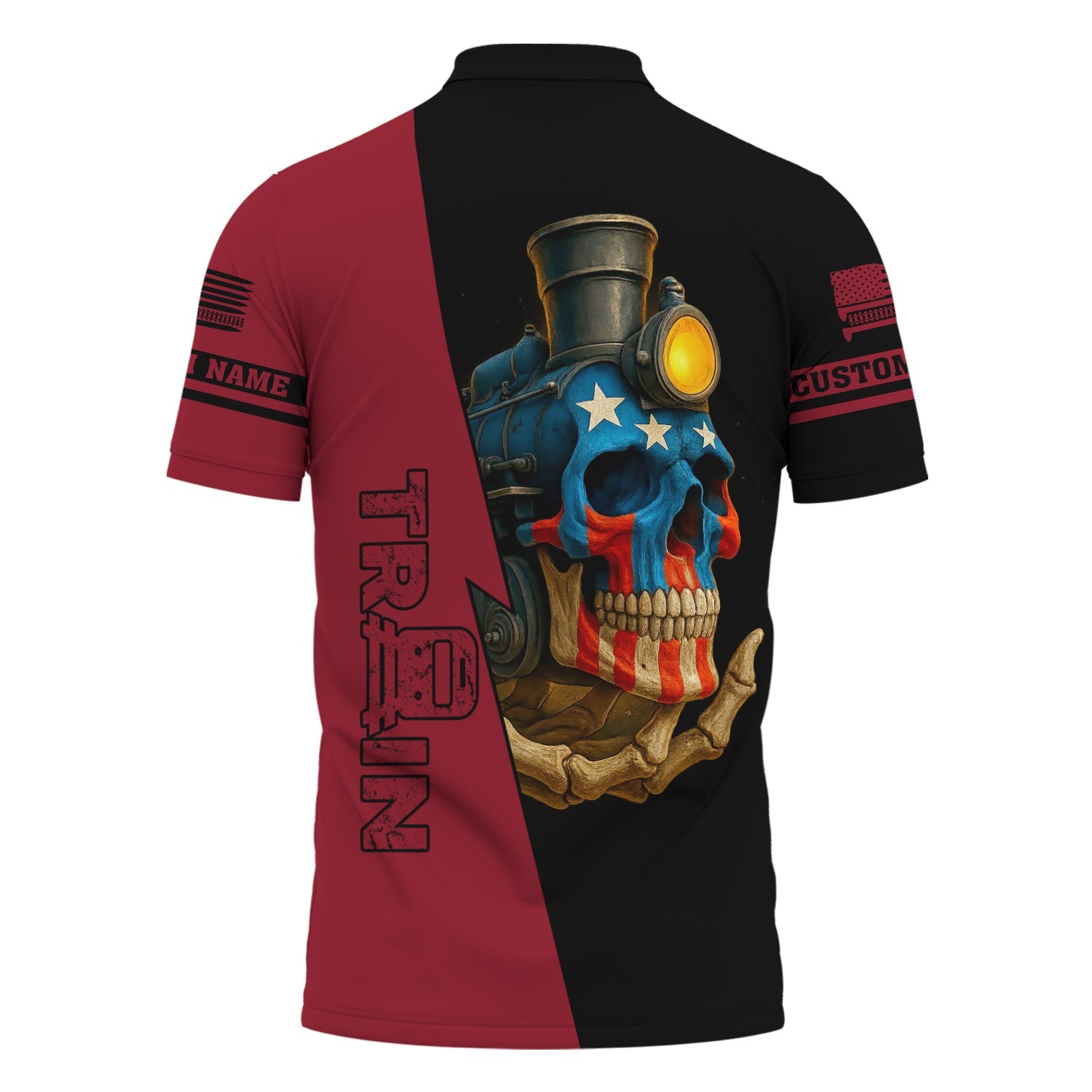 Railspirit Personalized Chicago Great Western Railroad Polo Shirt Train Skull American Flag Shirt All Over Print