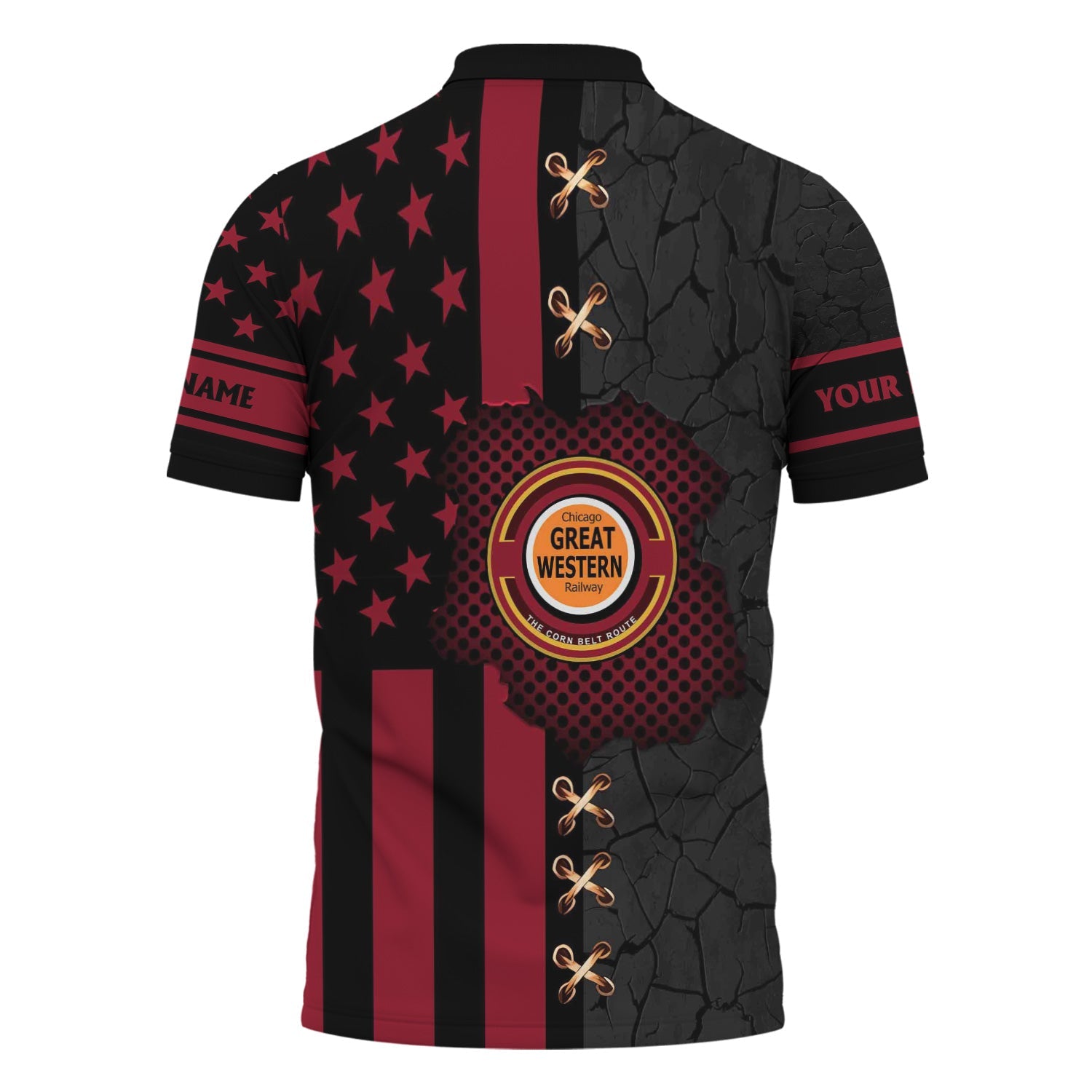 Railspirit Personalized Chicago Great Western Railroad Polo Shirt American Flag with Crack Effect Train Shirt