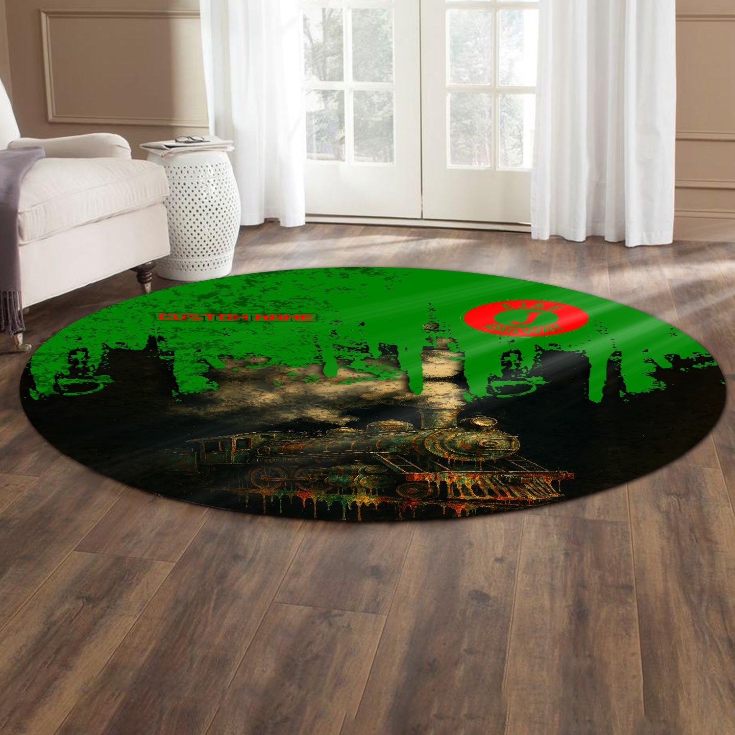 Railspirit Personalized Elgin Joliet And Eastern Railroad Round Mat Vintage Train Art Style Mat For Locomotive Fans