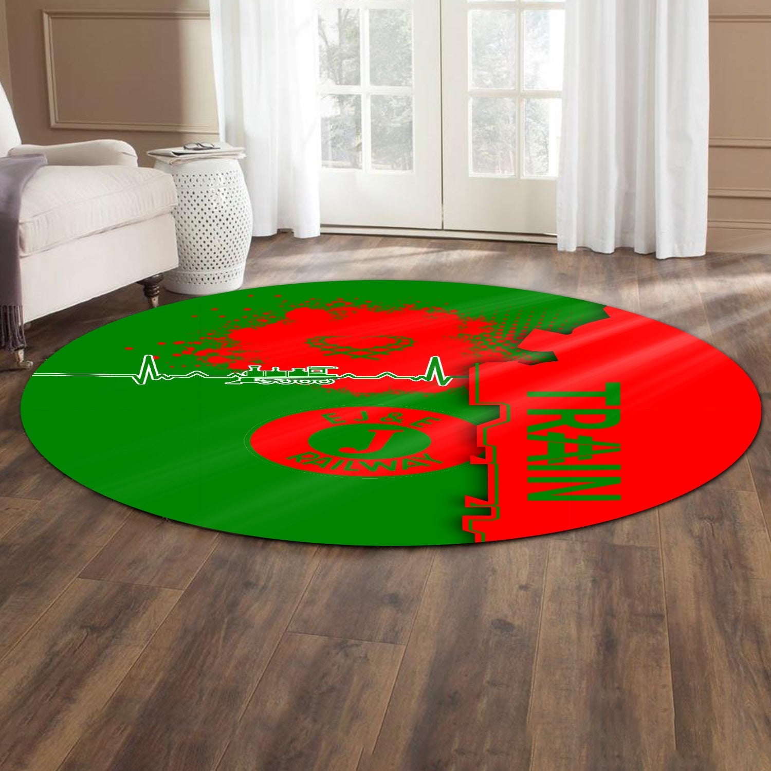 Railspirit Elgin Joliet And Eastern Railroad Round Mat Engine Heartbeat and Track Love Style Mat Gift Idea For Train Lovers