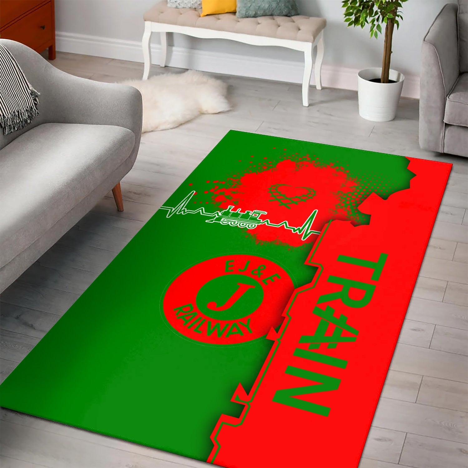 Railspirit Elgin Joliet And Eastern Railroad Area Rug Engine Heartbeat and Track Love Style Rug Gift Idea For Train Lovers