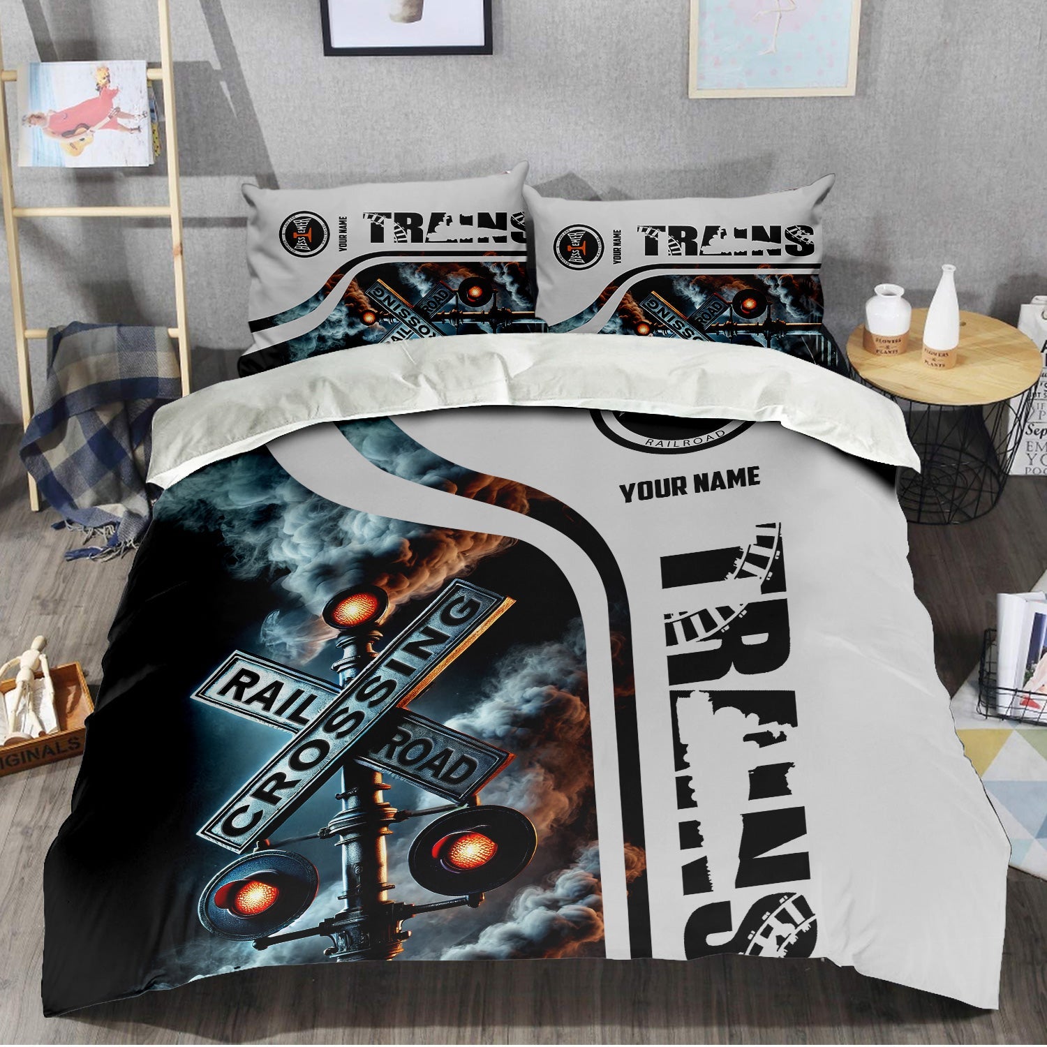 Railspirit Personalized Bessemer And Lake Erie Railroad Bedding Set Railroad Crossing Sign Bedding Set All Over Print
