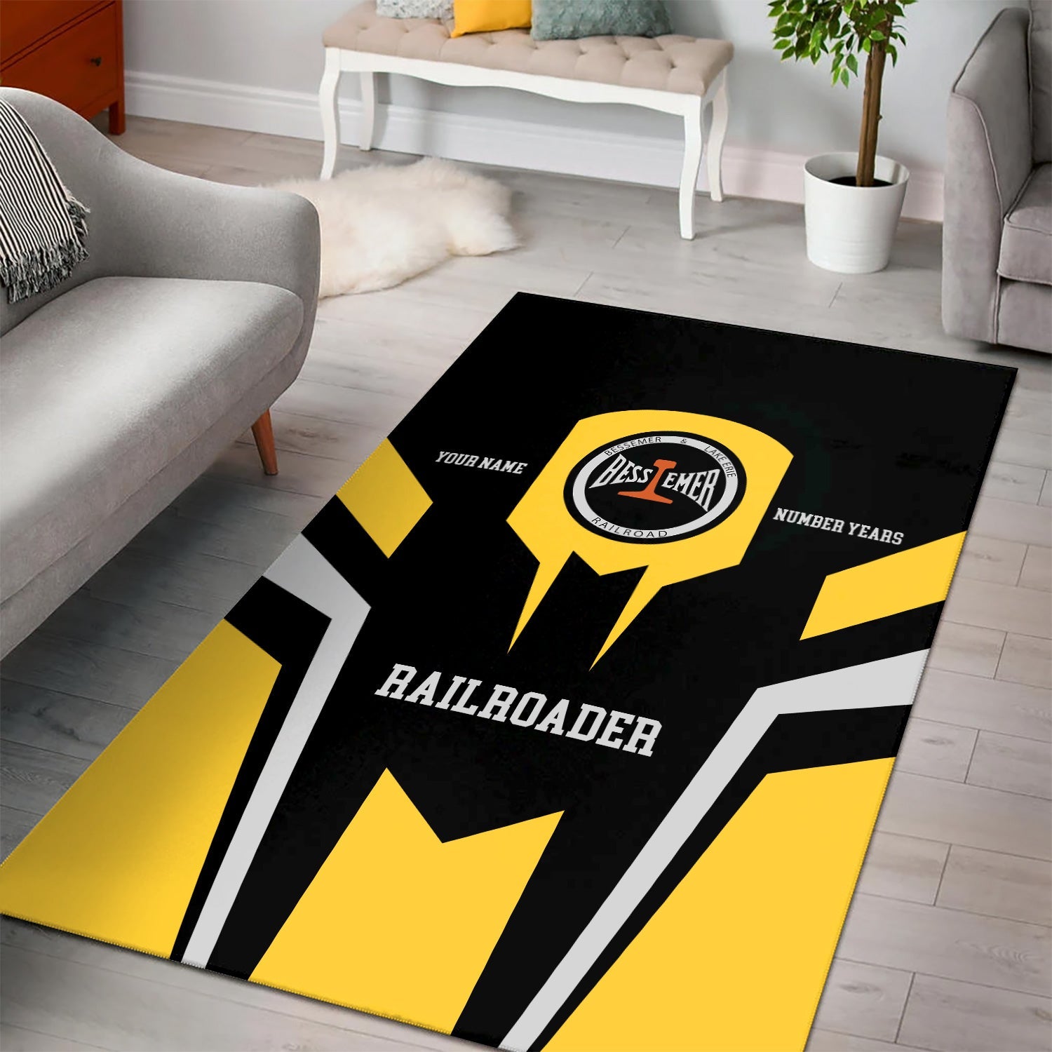 Railspirit Personalized Bessemer And Lake Erie Railroad Area Rug Custom Year Railroader Rug Gift Idea For Train Lover