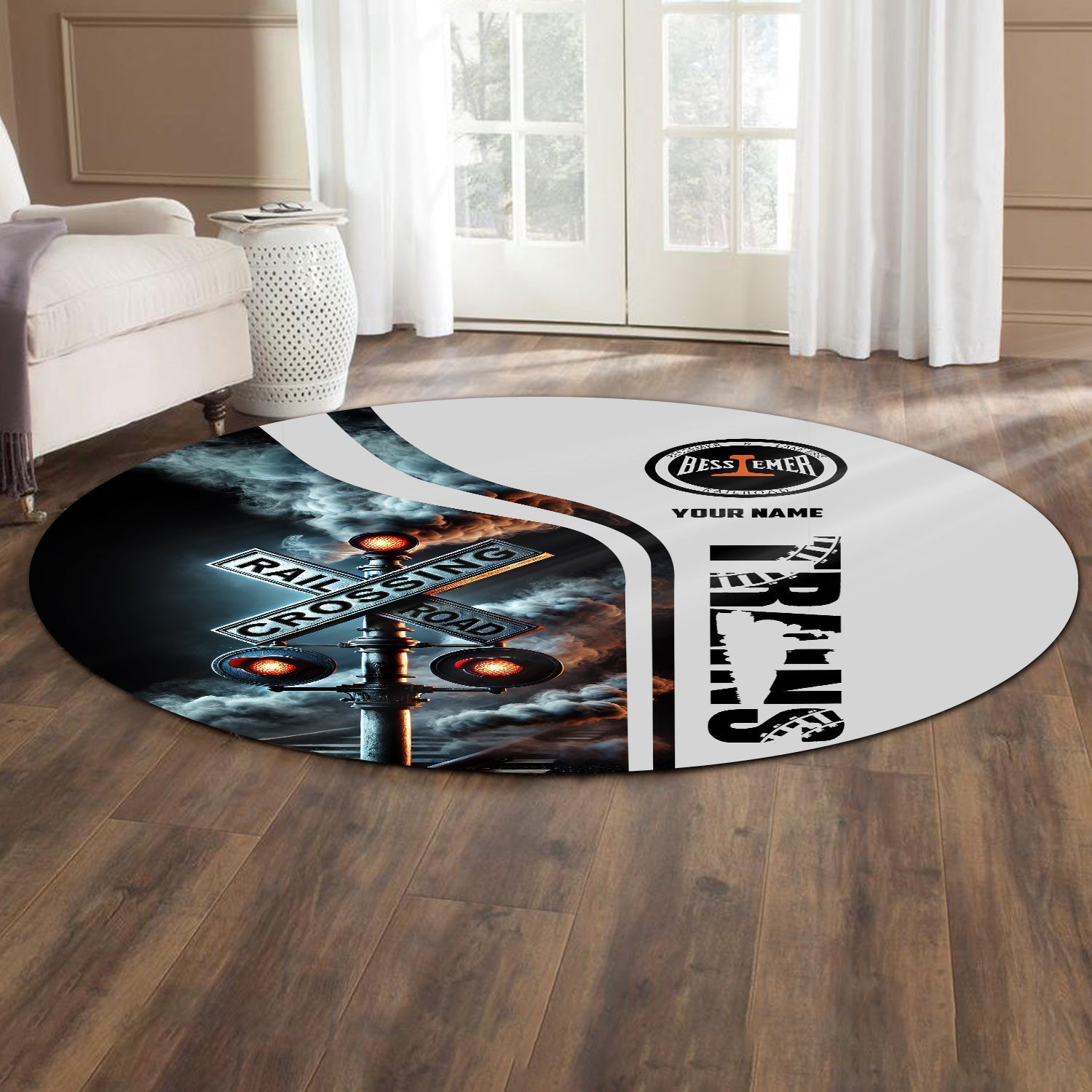 Railspirit Personalized Bessemer And Lake Erie Railroad Round Mat Railroad Crossing Sign Mat All Over Print
