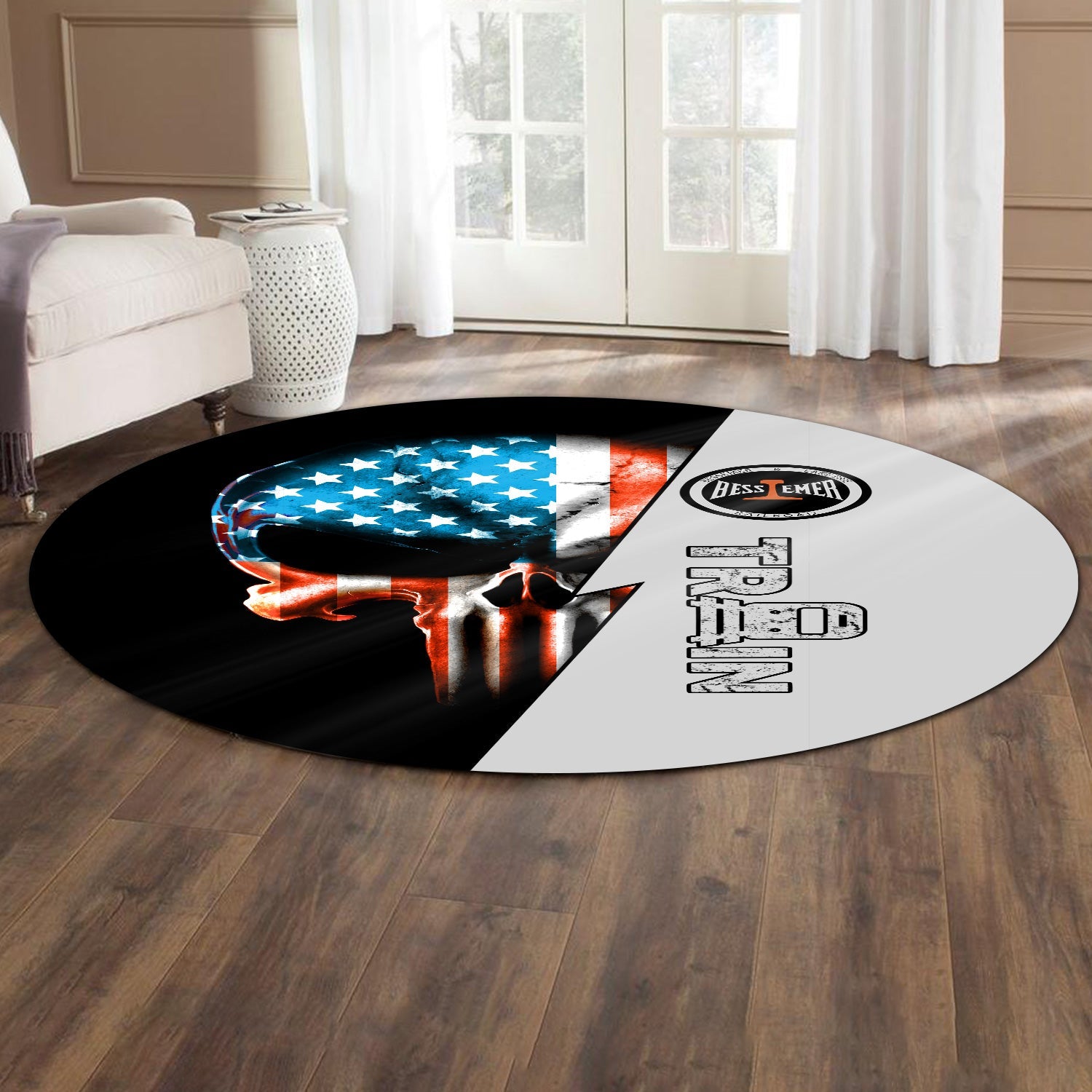 Railspirit Bessemer And Lake Erie Railroad Round Mat Train Skull American Flag Style Rug All Over Print