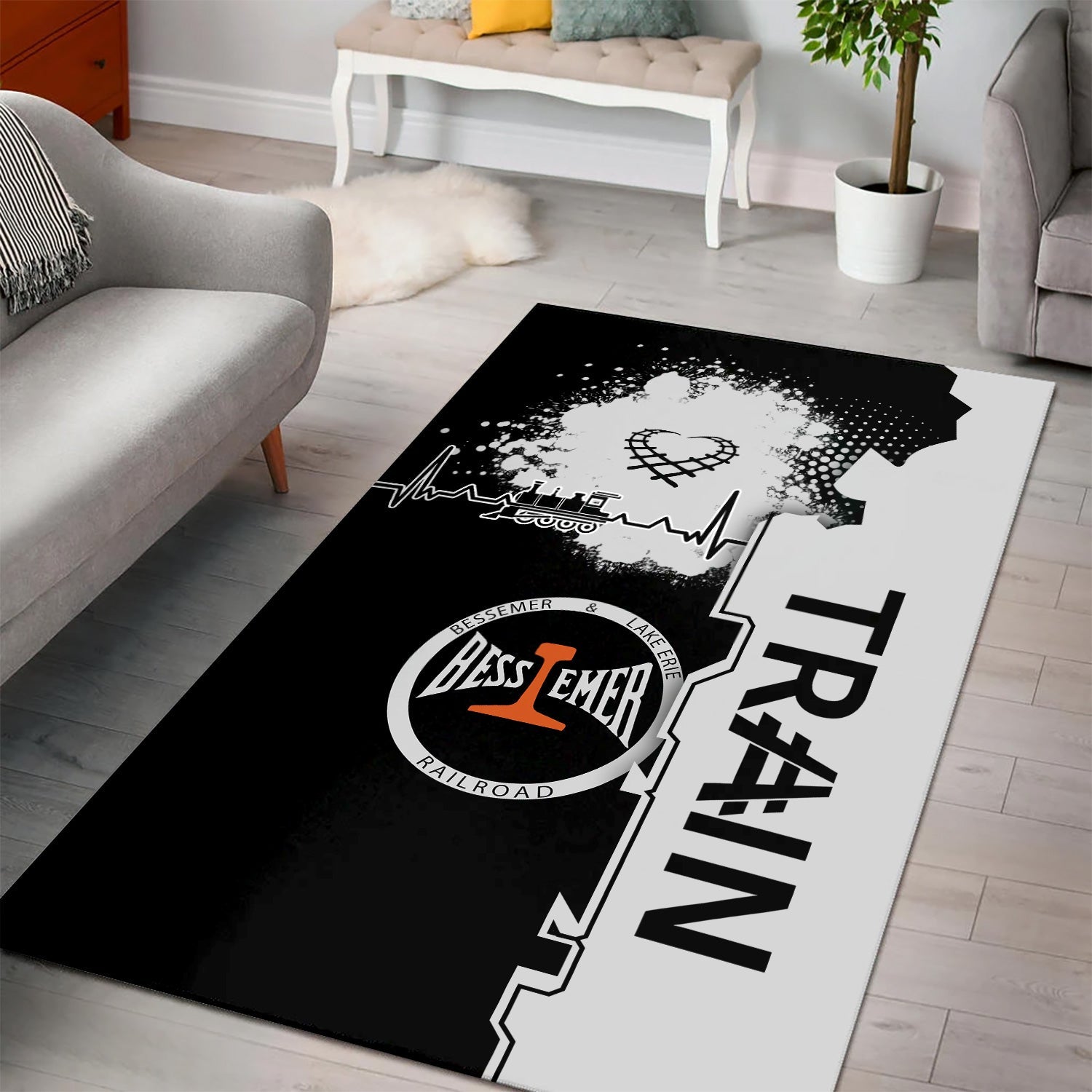Railspirit Bessemer And Lake Erie Railroad Area Rug Engine Heartbeat and Track Love Style Rug Gift Idea For Train Lovers