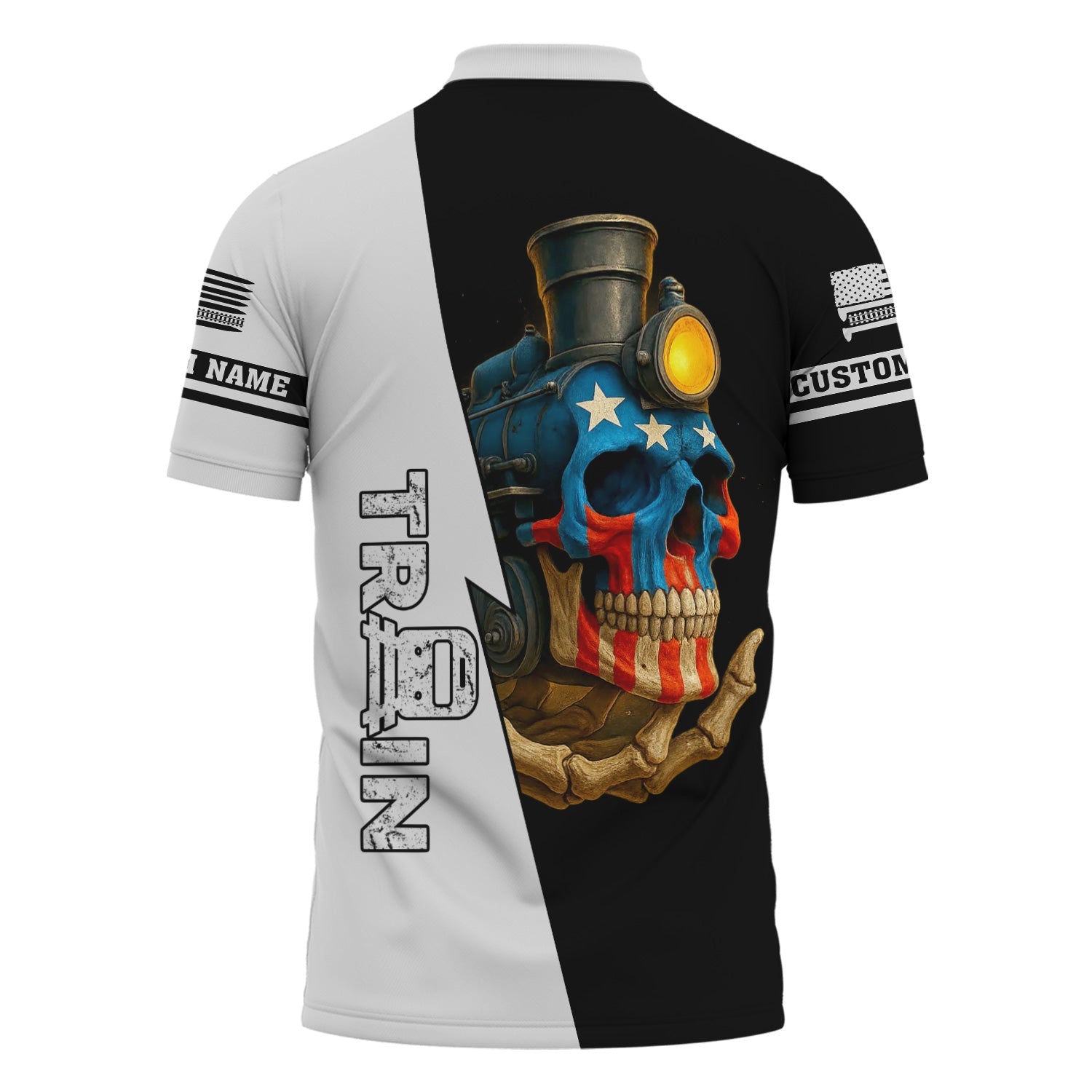 Railspirit Personalized Bessemer And Lake Erie Railroad Polo Shirt Train Skull American Flag Shirt All Over Print