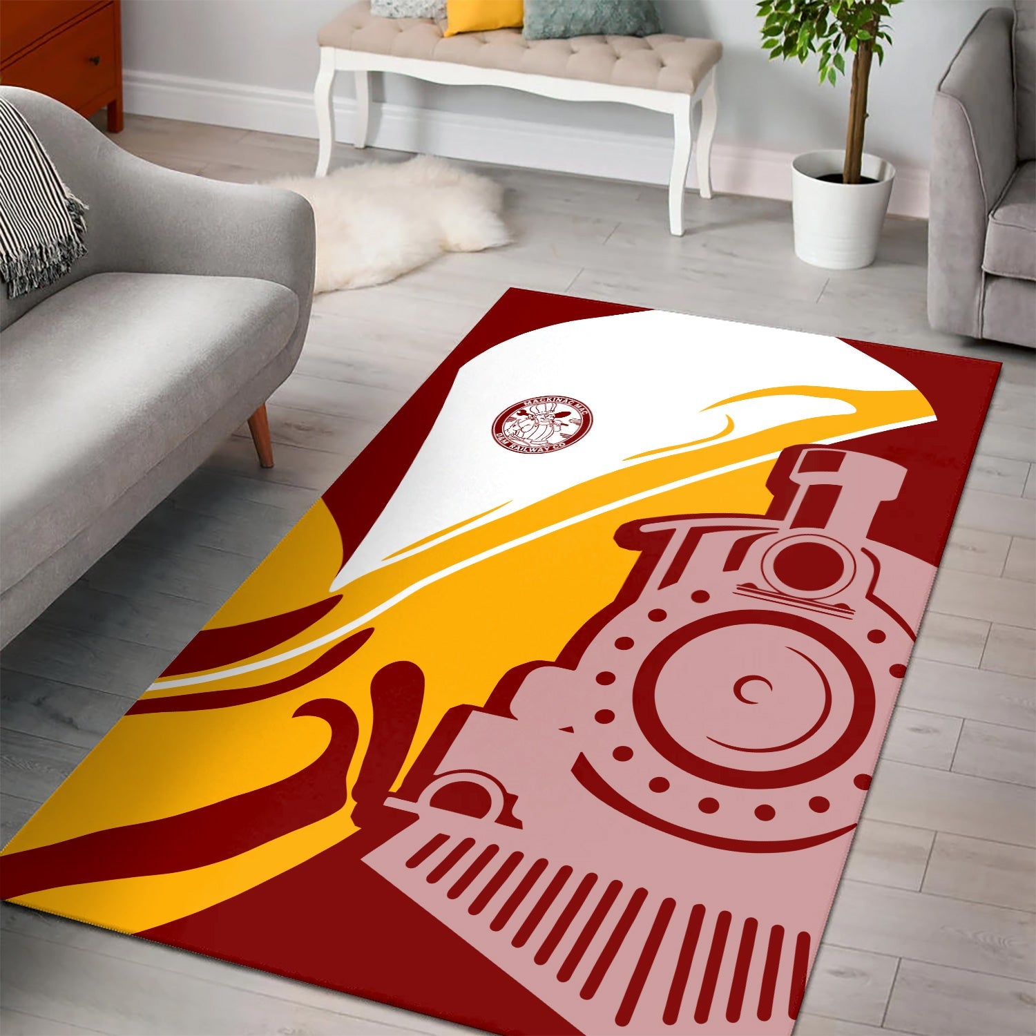 Railspirit Detroit & Mackinac Railroad Area Rug Flame-Inspired Style Rug Gift Idea For Train Lovers