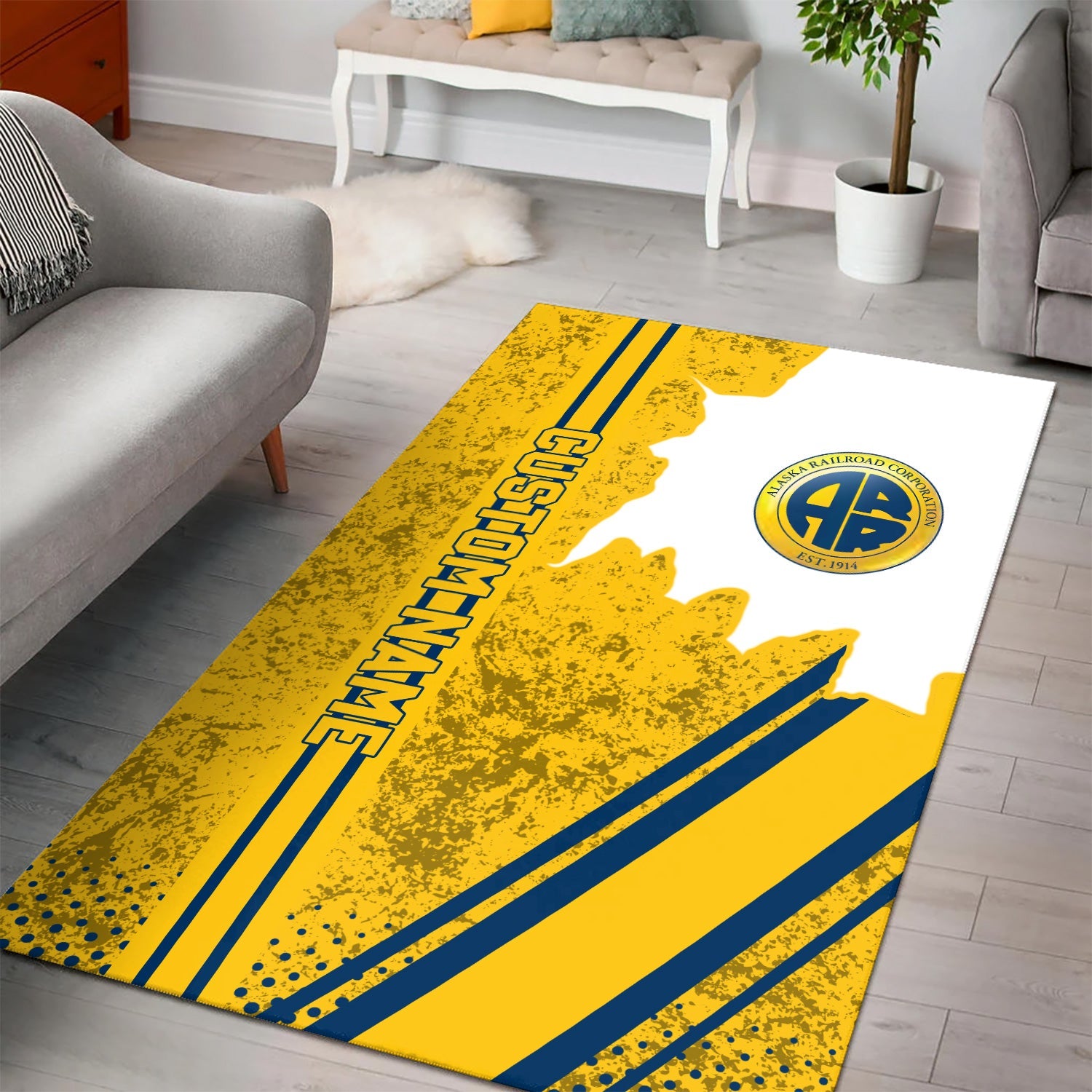 Railspirit Personalized Alaska Railroad Area Rug Vintage All Over Printed Rug