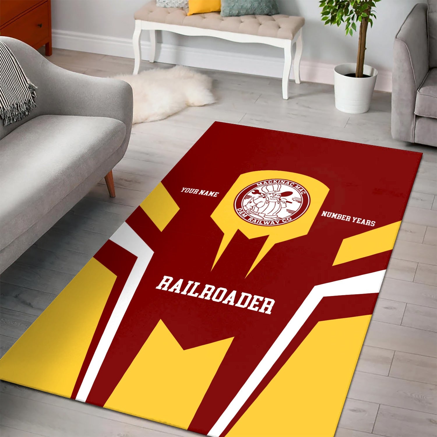 Railspirit Personalized Detroit & Mackinac Railroad Area Rug Custom Year Railroader Rug Gift Idea For Train Lover