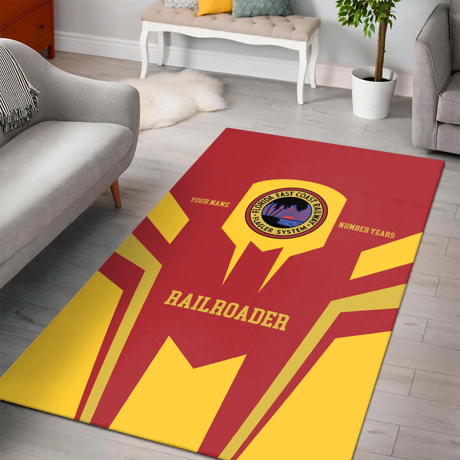 Railspirit Personalized Florida East Coast Railway Area Rug Custom Year Railroader Rug Gift Idea For Train Lover