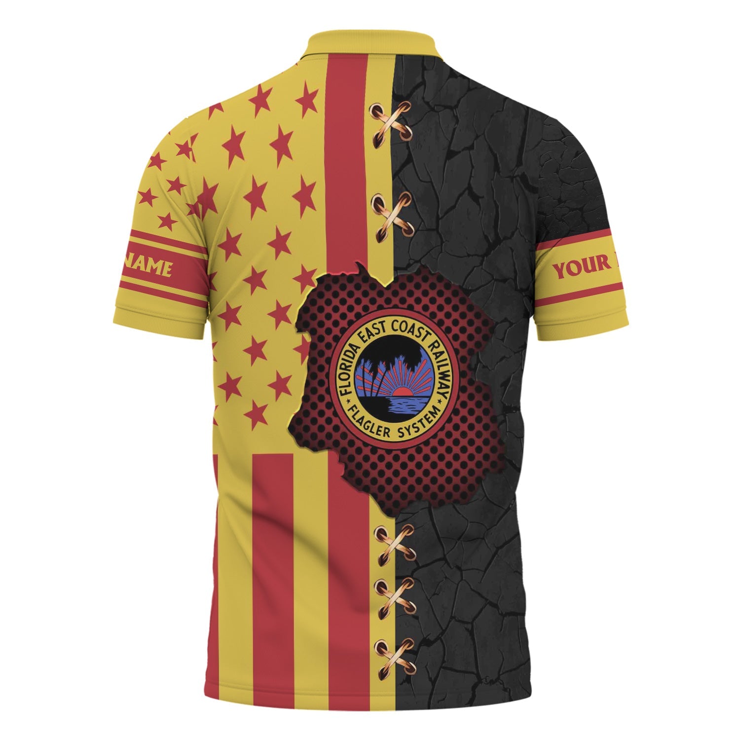 Railspirit Personalized Florida East Coast Railway Polo Shirt American Flag with Crack Effect Train Shirt