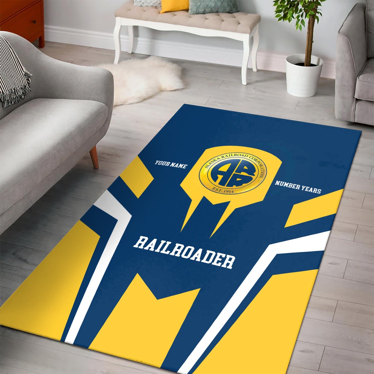 Railspirit Personalized Alaska Railroad Area Rug Custom Year Railroader Rug Gift Idea For Train Lover