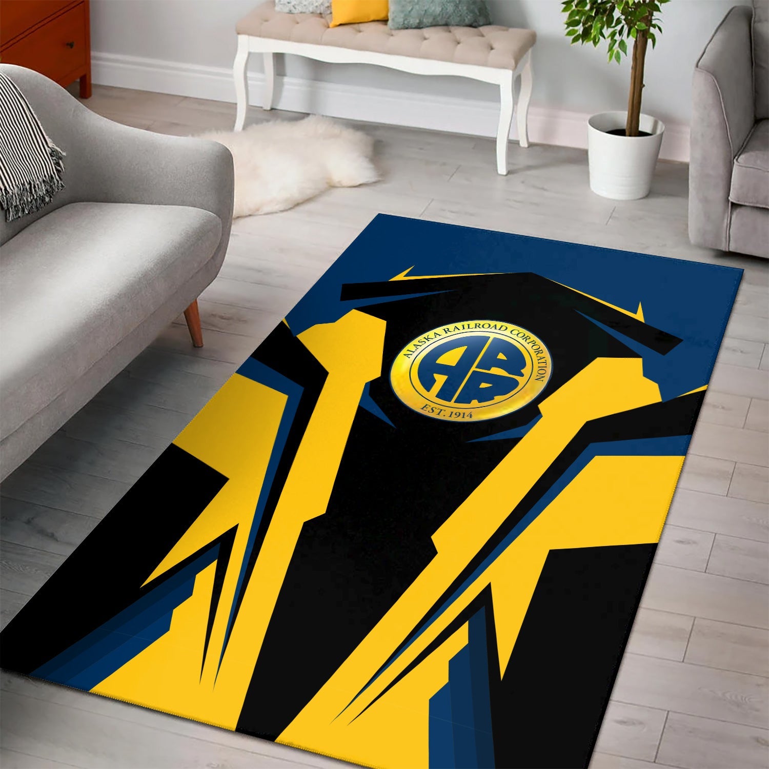 Railspirit Personalized Alaska Railroad Area Rug Strong Line Style  Train Area Rug Gift Idea For Train Lover