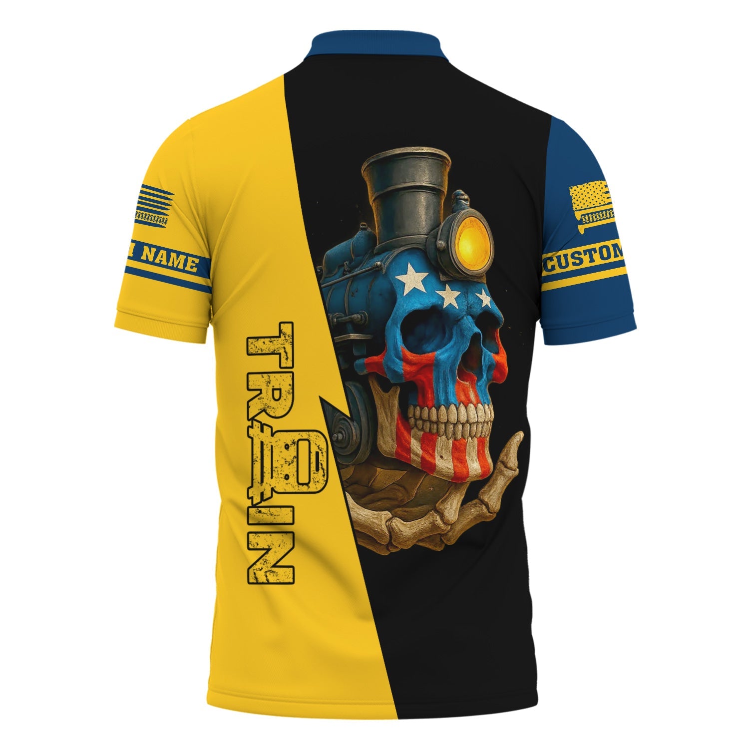 Railspirit Personalized Alaska Railroad Polo Shirt Train Skull American Flag Shirt All Over Print