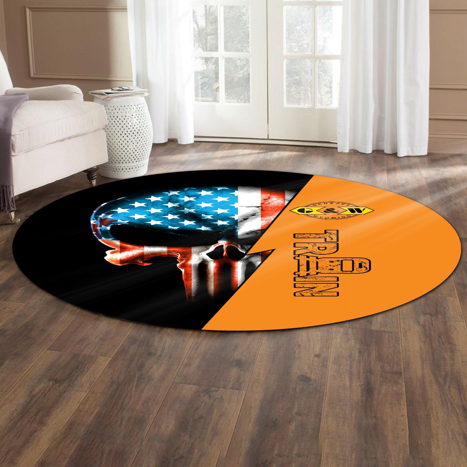Railspirit Genesee & Wyoming Inc. Railroad Round Mat Train Skull American Flag Style Rug All Over Print